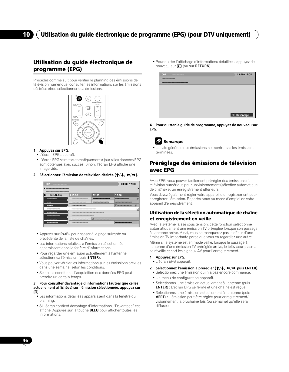 Utilisation du guide électronique de programme, Epg), Préréglage des émissions de télévision avec epg | Pioneer PDP-SX5080D User Manual | Page 124 / 236