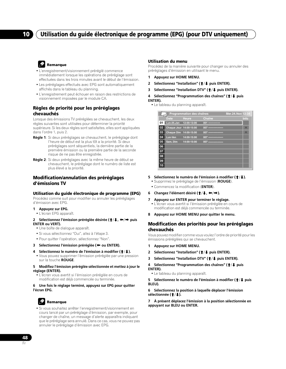 Règles de priorité pour les préréglages chevauchés | Pioneer PDP-SX5080D User Manual | Page 126 / 236