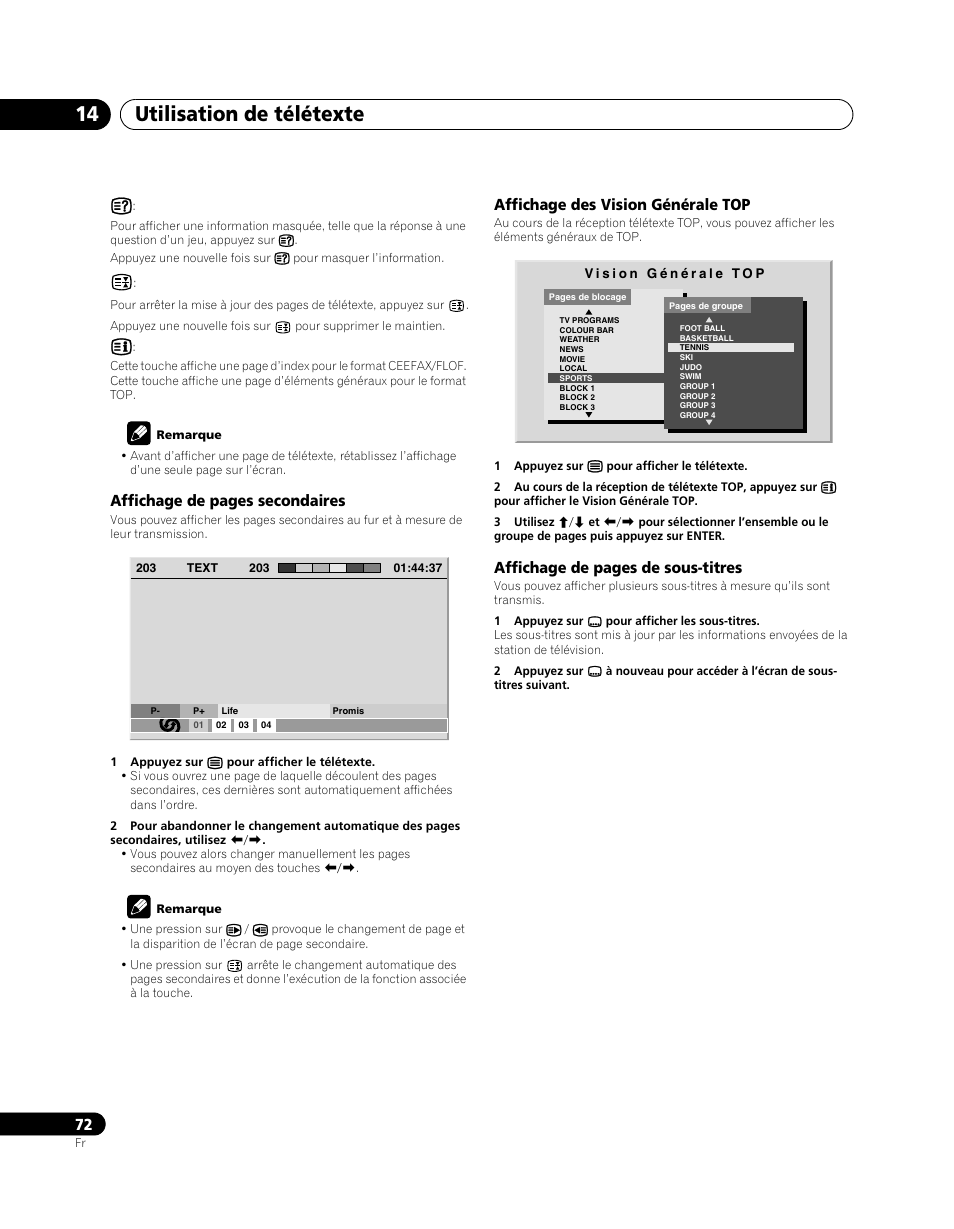 Utilisation de télétexte 14 | Pioneer PDP-SX5080D User Manual | Page 150 / 236
