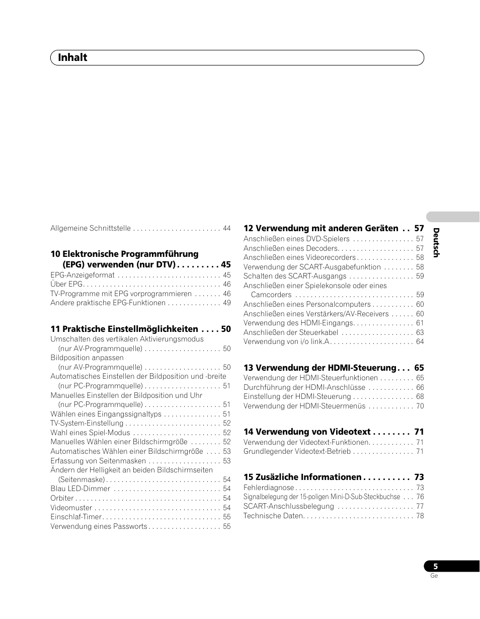 Inhalt | Pioneer PDP-SX5080D User Manual | Page 161 / 236