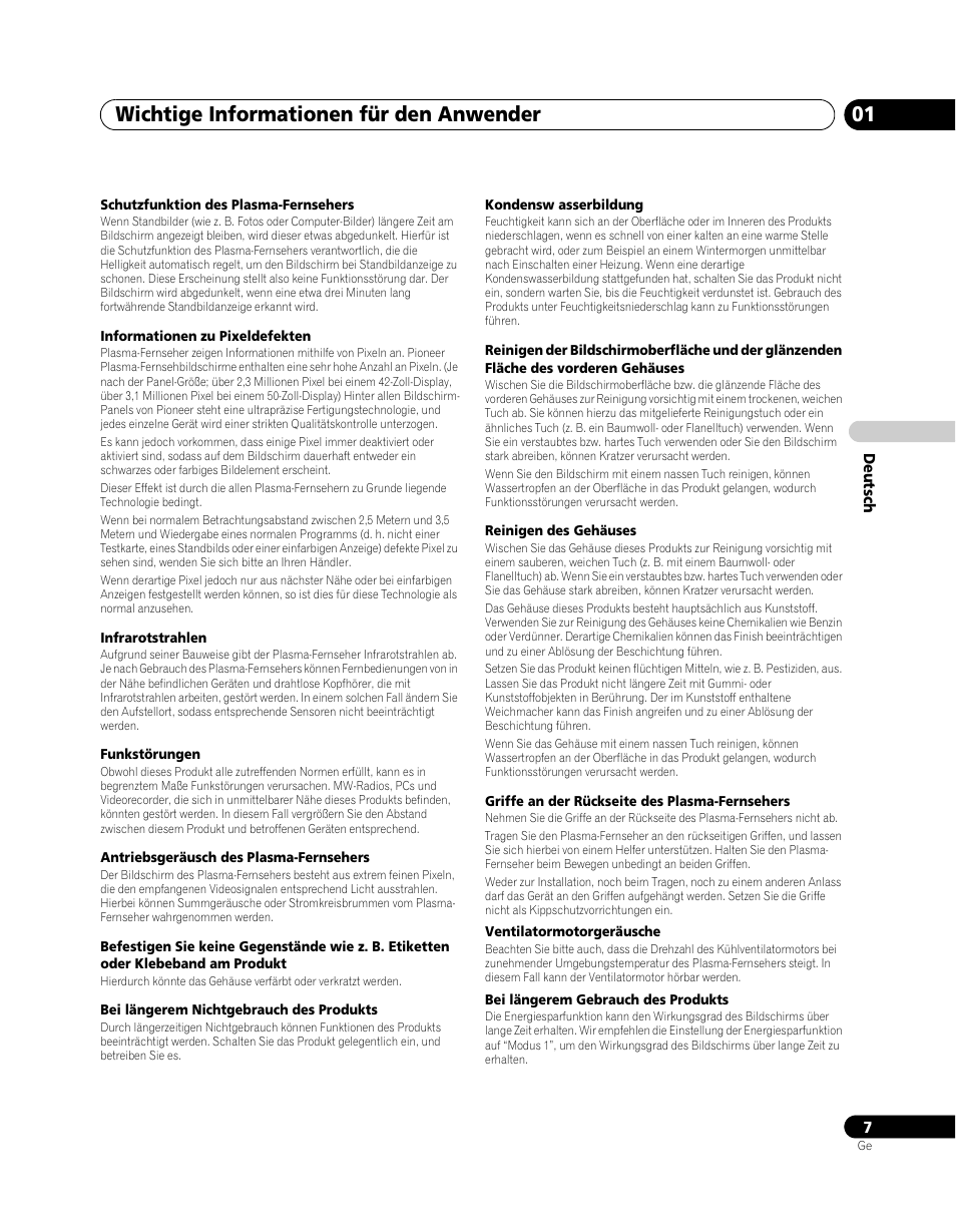 Wichtige informationen für den anwender 01 | Pioneer PDP-SX5080D User Manual | Page 163 / 236