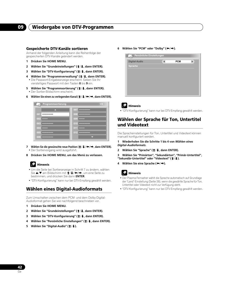 Wiedergabe von dtv-programmen 09, Wählen eines digital-audioformats | Pioneer PDP-SX5080D User Manual | Page 198 / 236