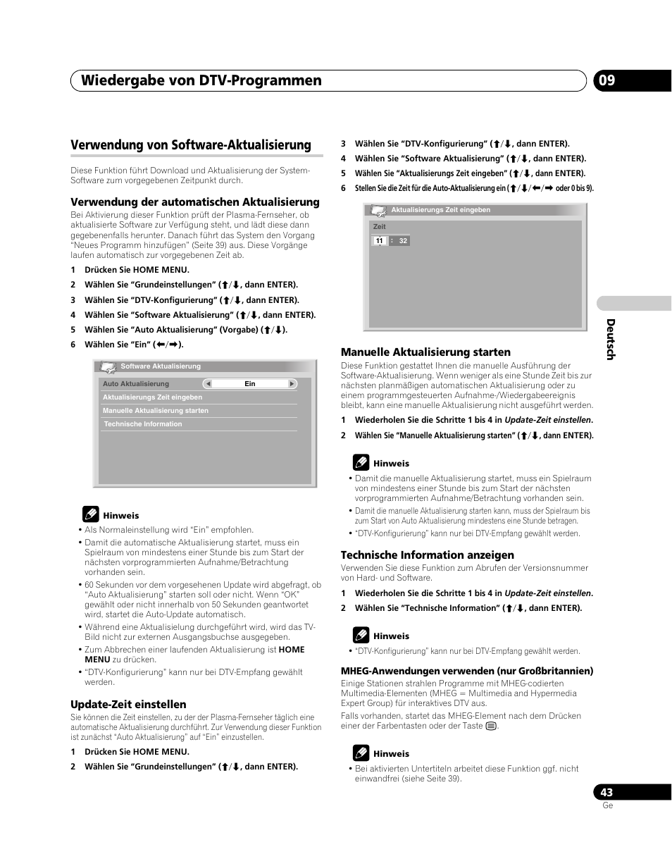 Verwendung von software-aktualisierung, Wiedergabe von dtv-programmen 09 | Pioneer PDP-SX5080D User Manual | Page 199 / 236