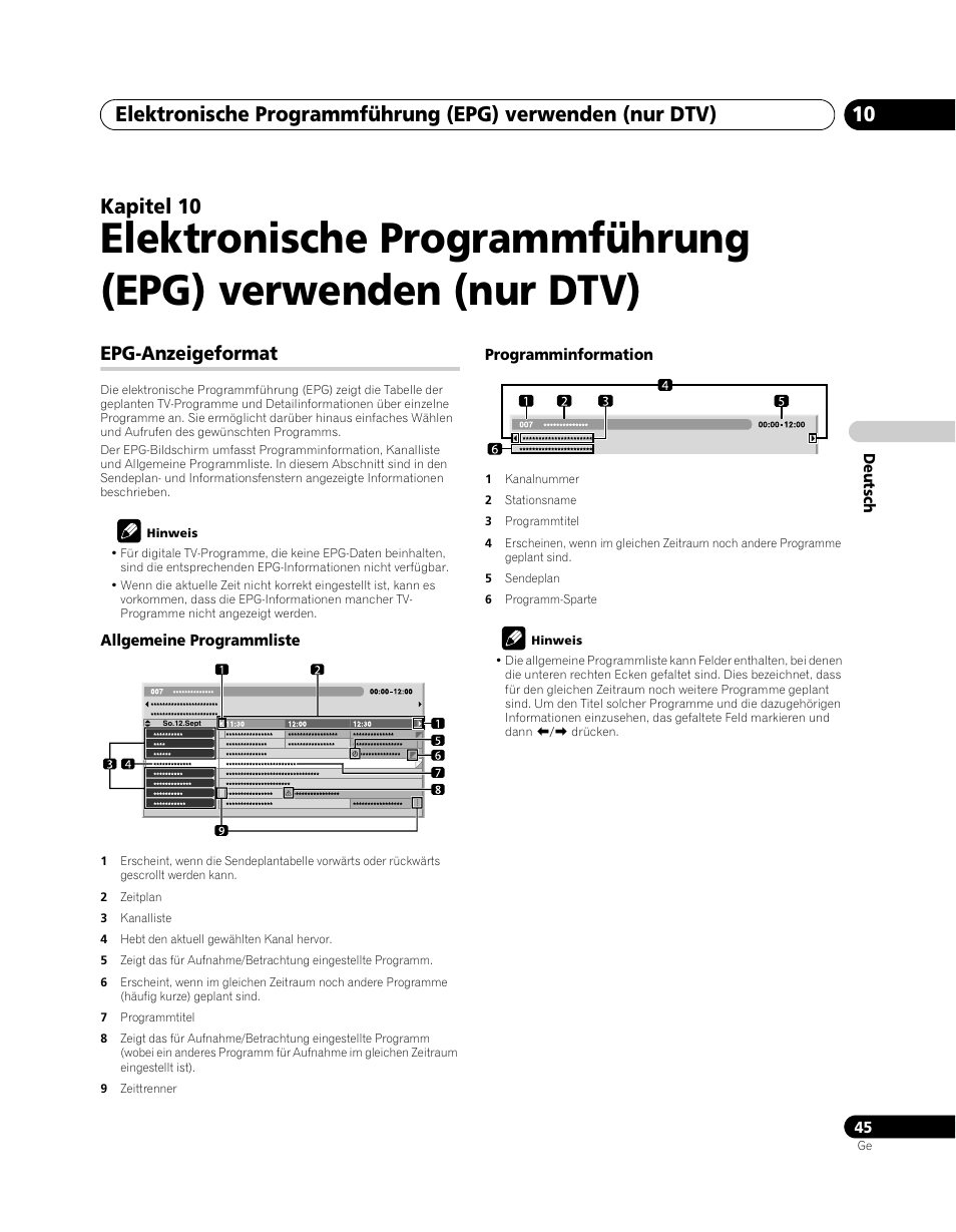 10 elektronische programmführung, Epg) verwenden (nur dtv), Epg-anzeigeformat | Kapitel 10 | Pioneer PDP-SX5080D User Manual | Page 201 / 236