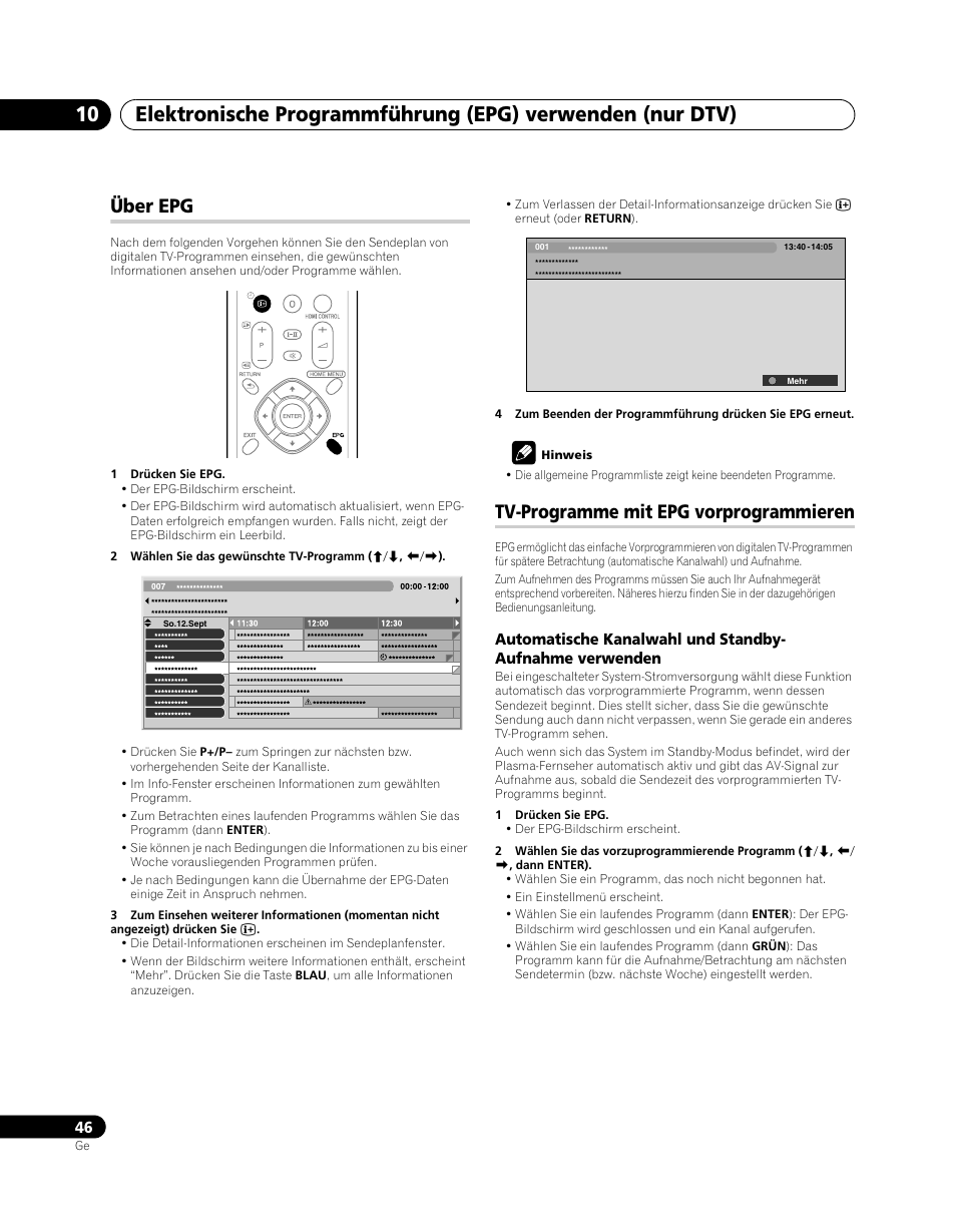 Über epg tv-programme mit epg vorprogrammieren, Über epg, Tv-programme mit epg vorprogrammieren | Pioneer PDP-SX5080D User Manual | Page 202 / 236