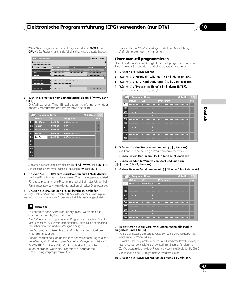De utsch, Timer manuell programmieren | Pioneer PDP-SX5080D User Manual | Page 203 / 236