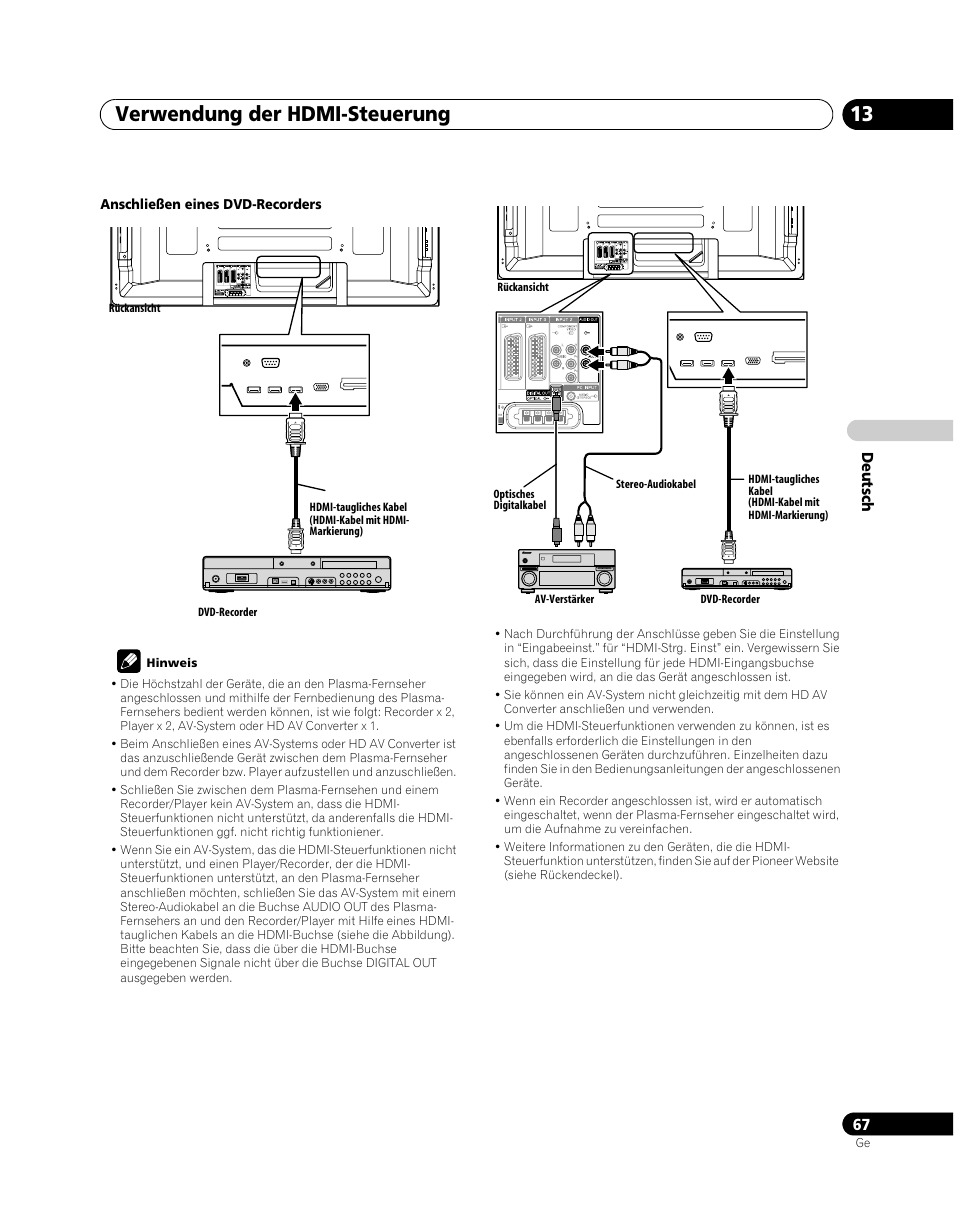 Verwendung der hdmi-steuerung 13 | Pioneer PDP-SX5080D User Manual | Page 223 / 236