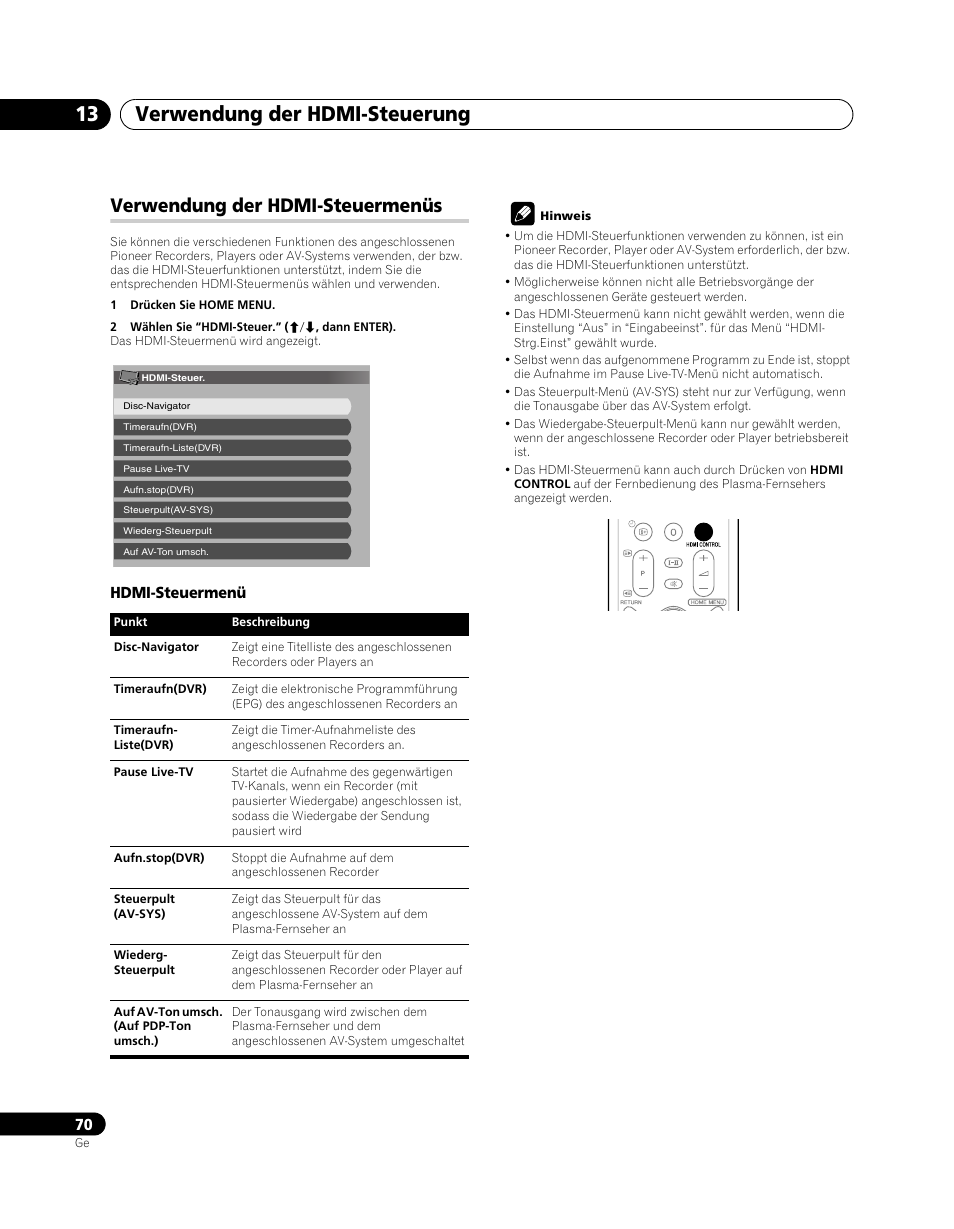 Verwendung der hdmi-steuermenüs, Verwendung der hdmi-steuerung 13 | Pioneer PDP-SX5080D User Manual | Page 226 / 236