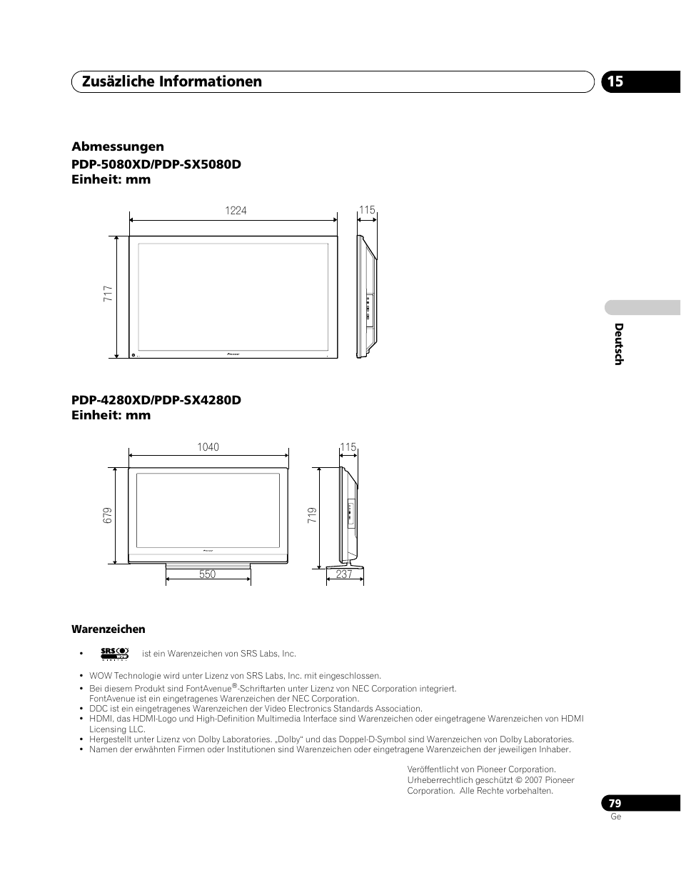 Zusäzliche informationen 15 | Pioneer PDP-SX5080D User Manual | Page 235 / 236