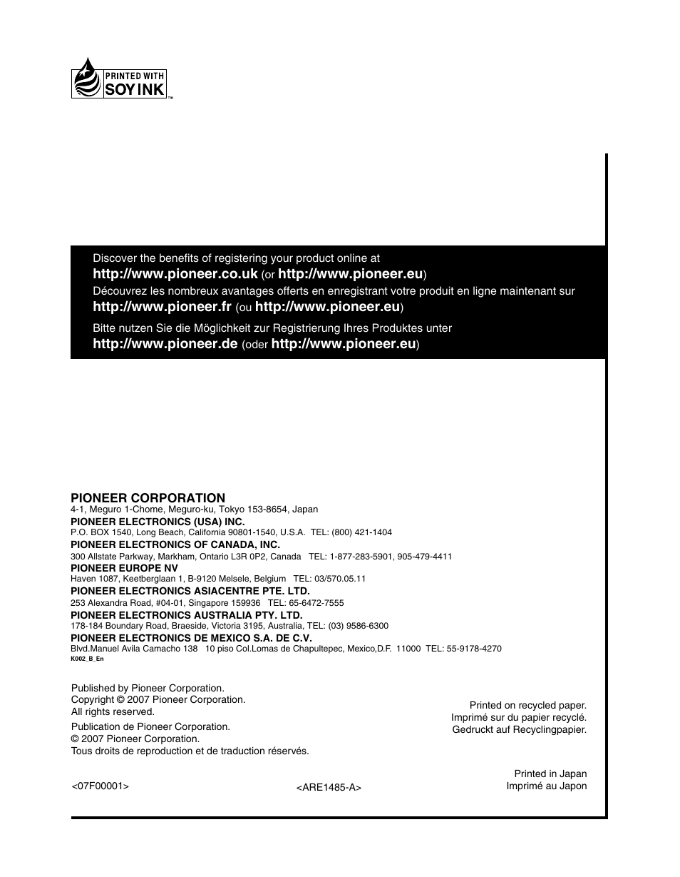 Pioneer PDP-SX5080D User Manual | Page 236 / 236