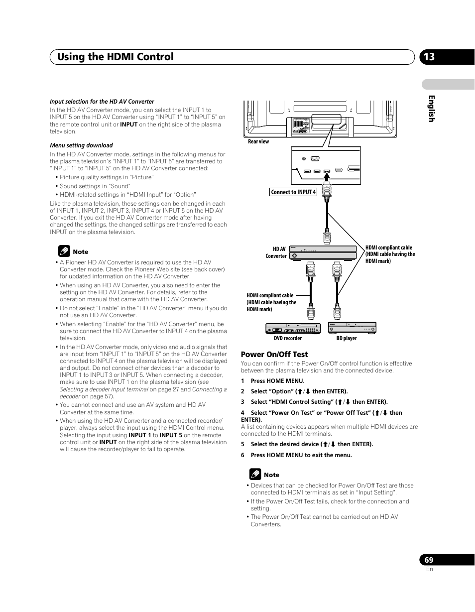 Using the hdmi control 13 | Pioneer PDP-SX5080D User Manual | Page 69 / 236