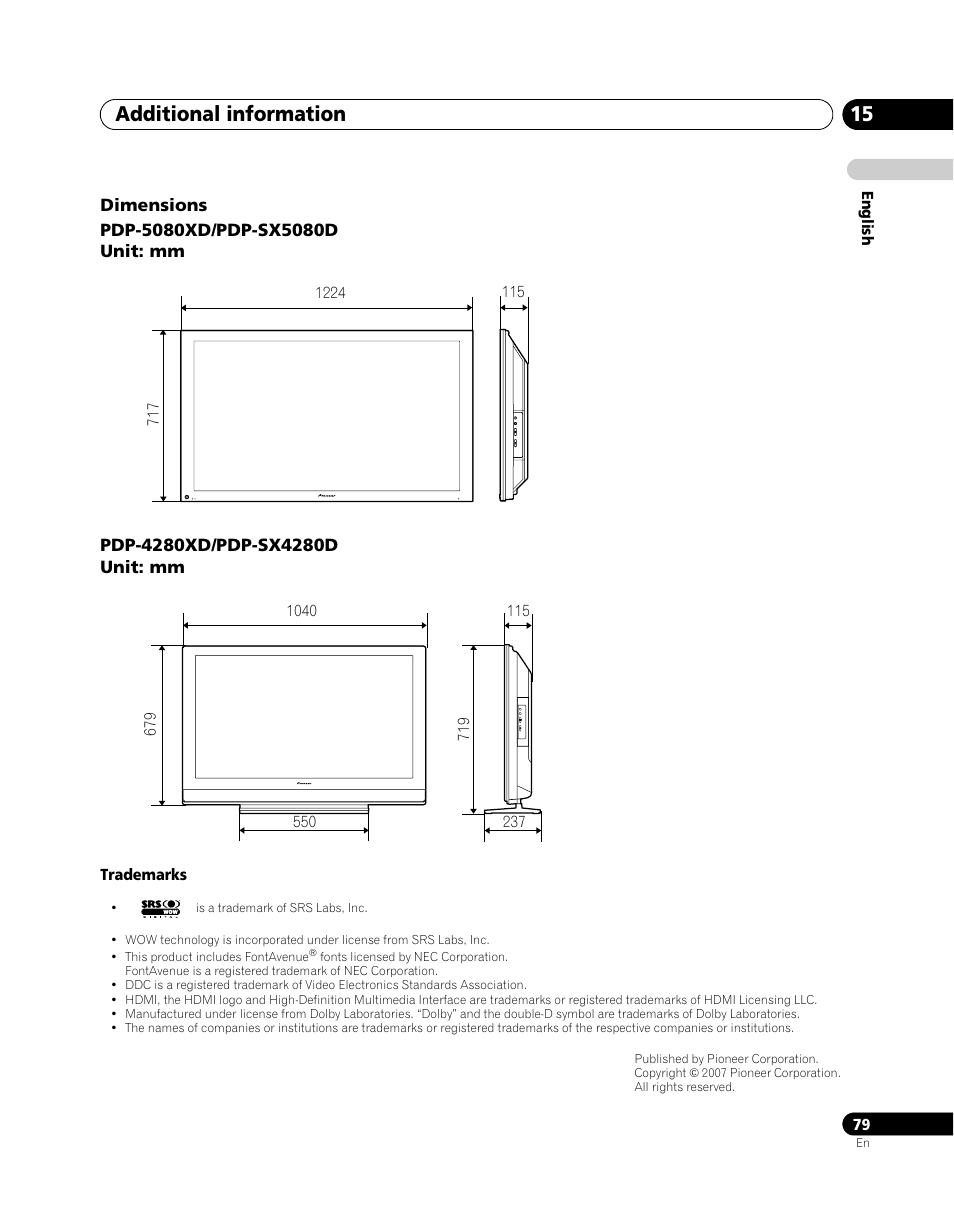 Additional information 15 | Pioneer PDP-SX5080D User Manual | Page 79 / 236