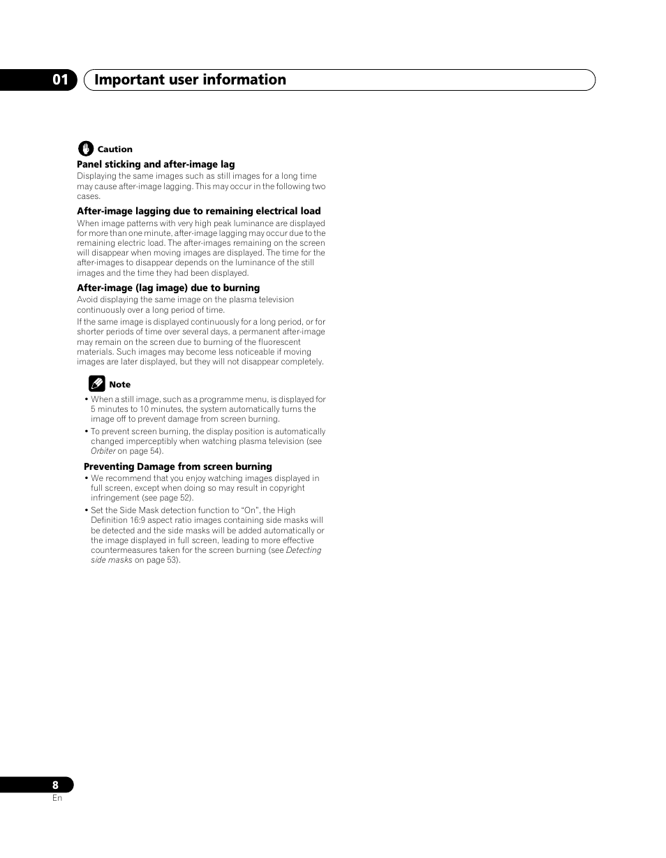 Important user information 01 | Pioneer PDP-SX5080D User Manual | Page 8 / 236