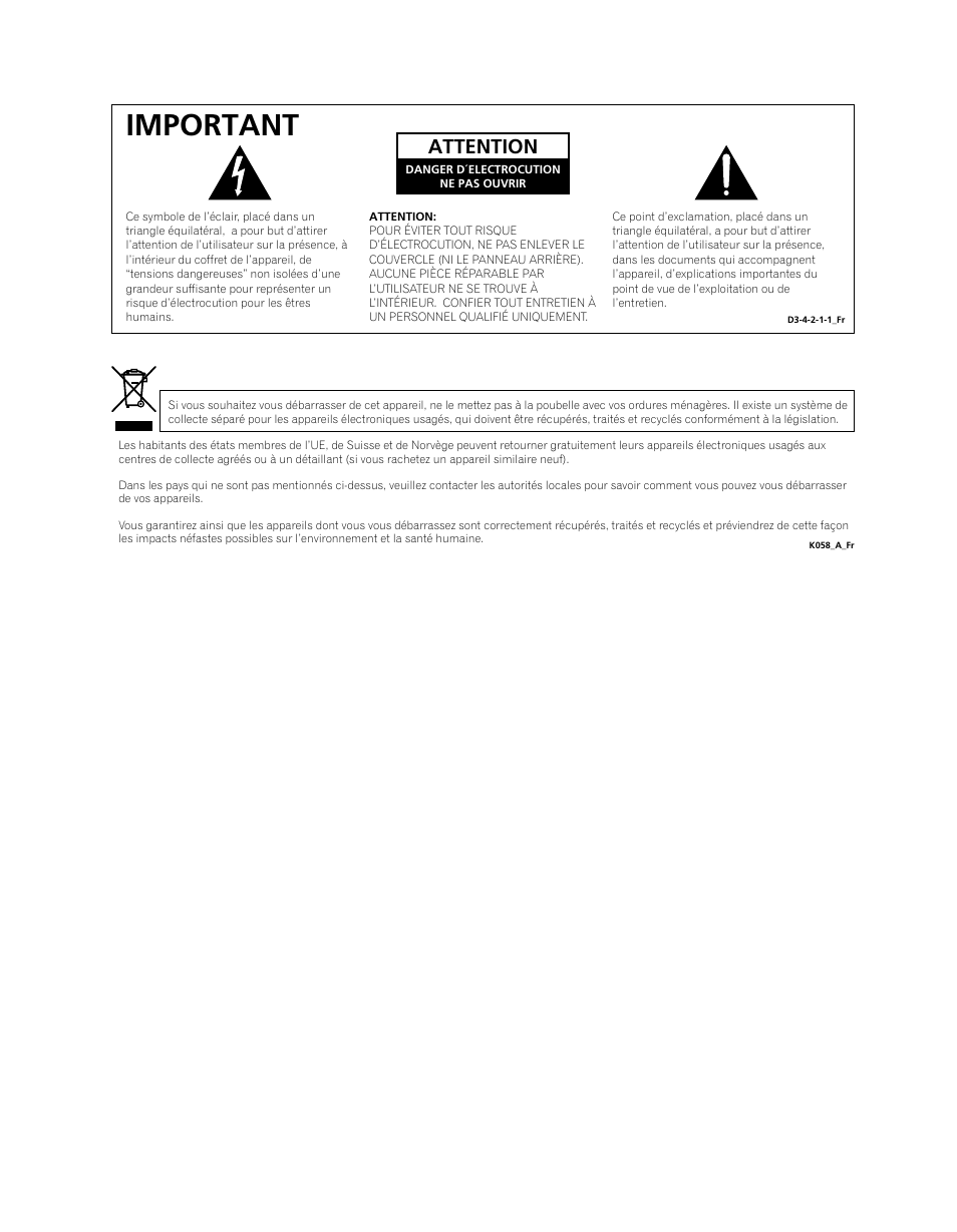 Important, Attention | Pioneer PDP-SX5080D User Manual | Page 80 / 236