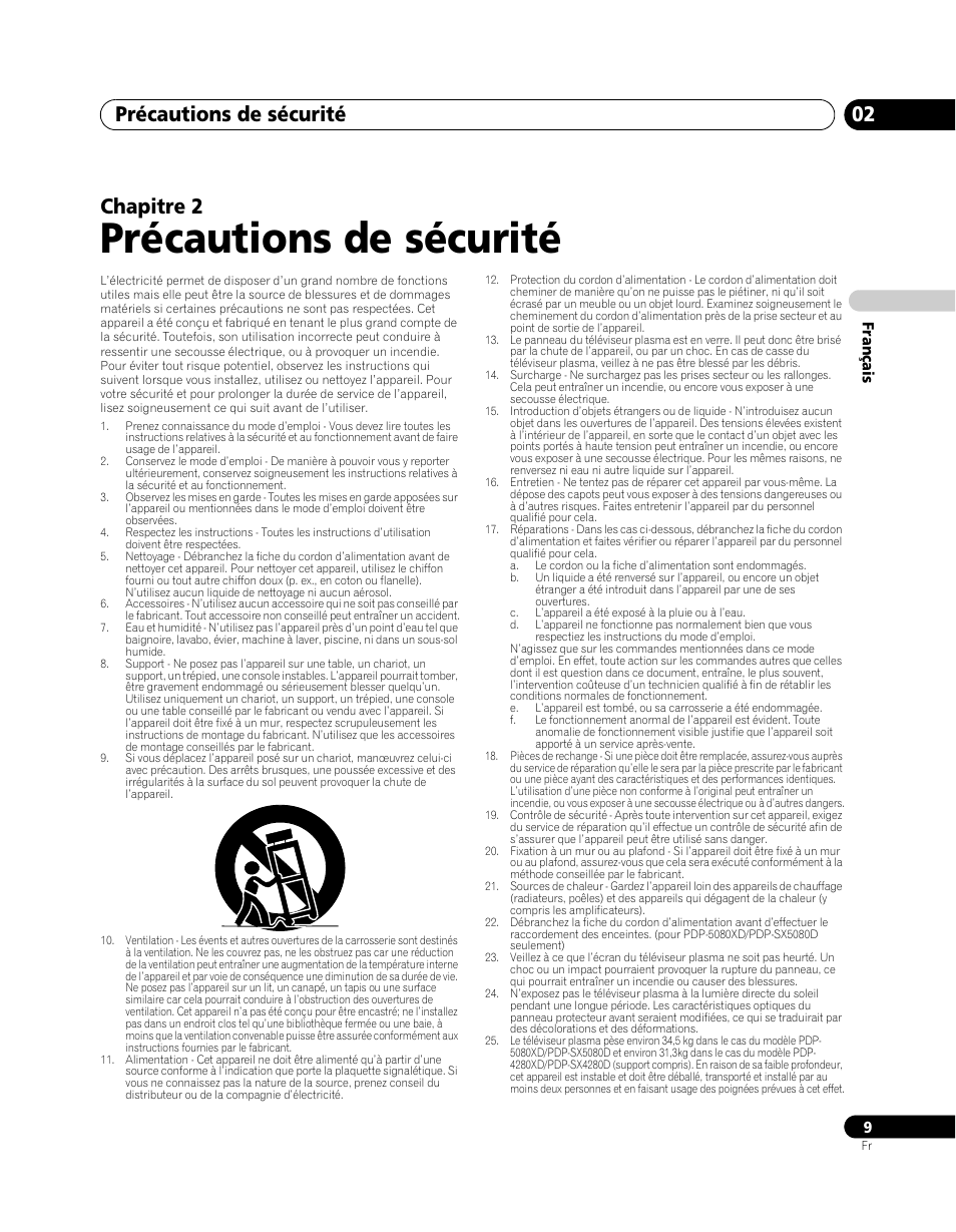 02 précautions de sécurité, Précautions de sécurité, Précautions de sécurité 02 | Chapitre 2 | Pioneer PDP-SX5080D User Manual | Page 87 / 236