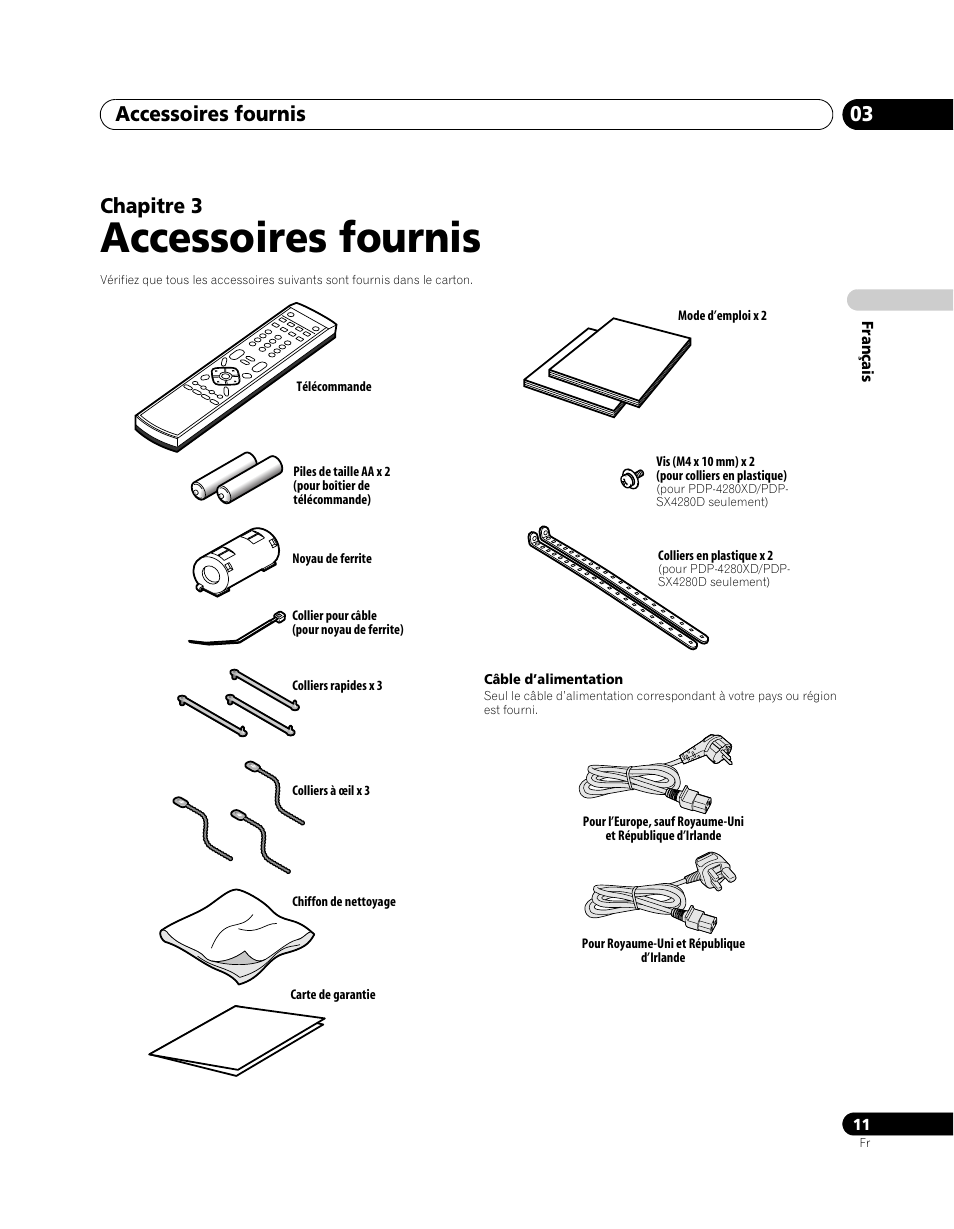 03 accessoires fournis, Accessoires fournis, Accessoires fournis 03 | Chapitre 3 | Pioneer PDP-SX5080D User Manual | Page 89 / 236