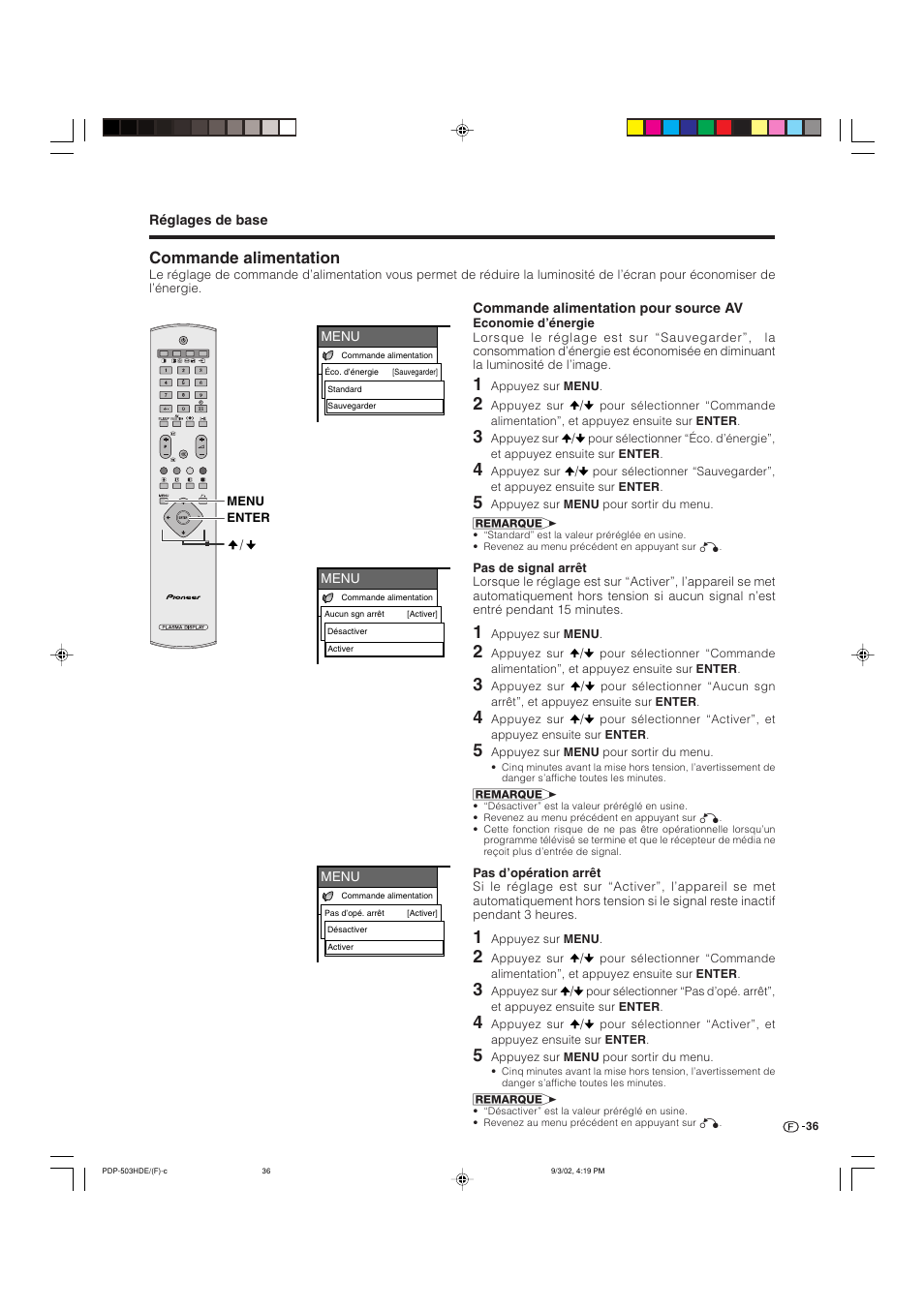 Commande alimentation | Pioneer PDP-503HDE User Manual | Page 102 / 194