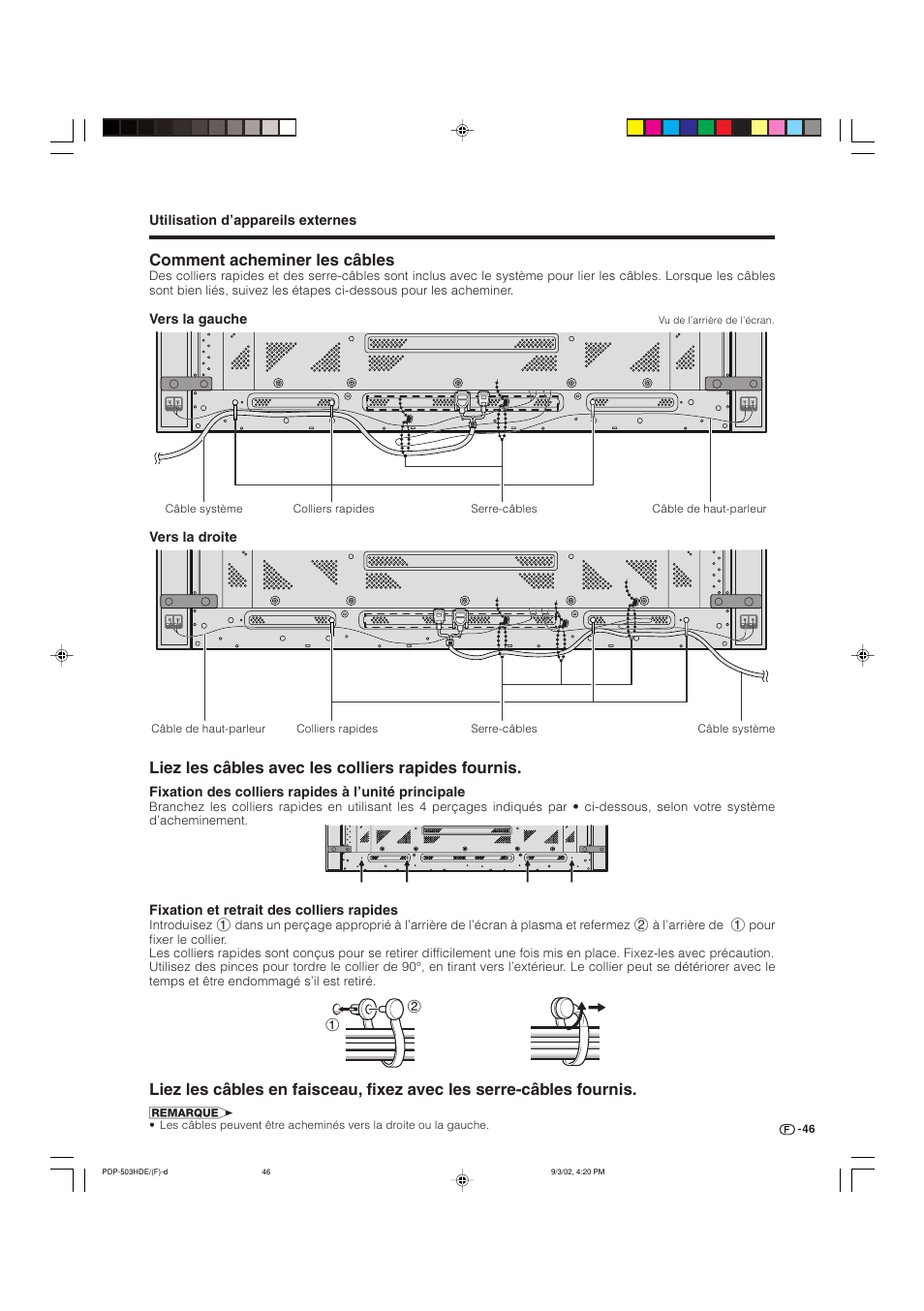 Liez les câbles avec les colliers rapides fournis, Comment acheminer les câbles | Pioneer PDP-503HDE User Manual | Page 112 / 194