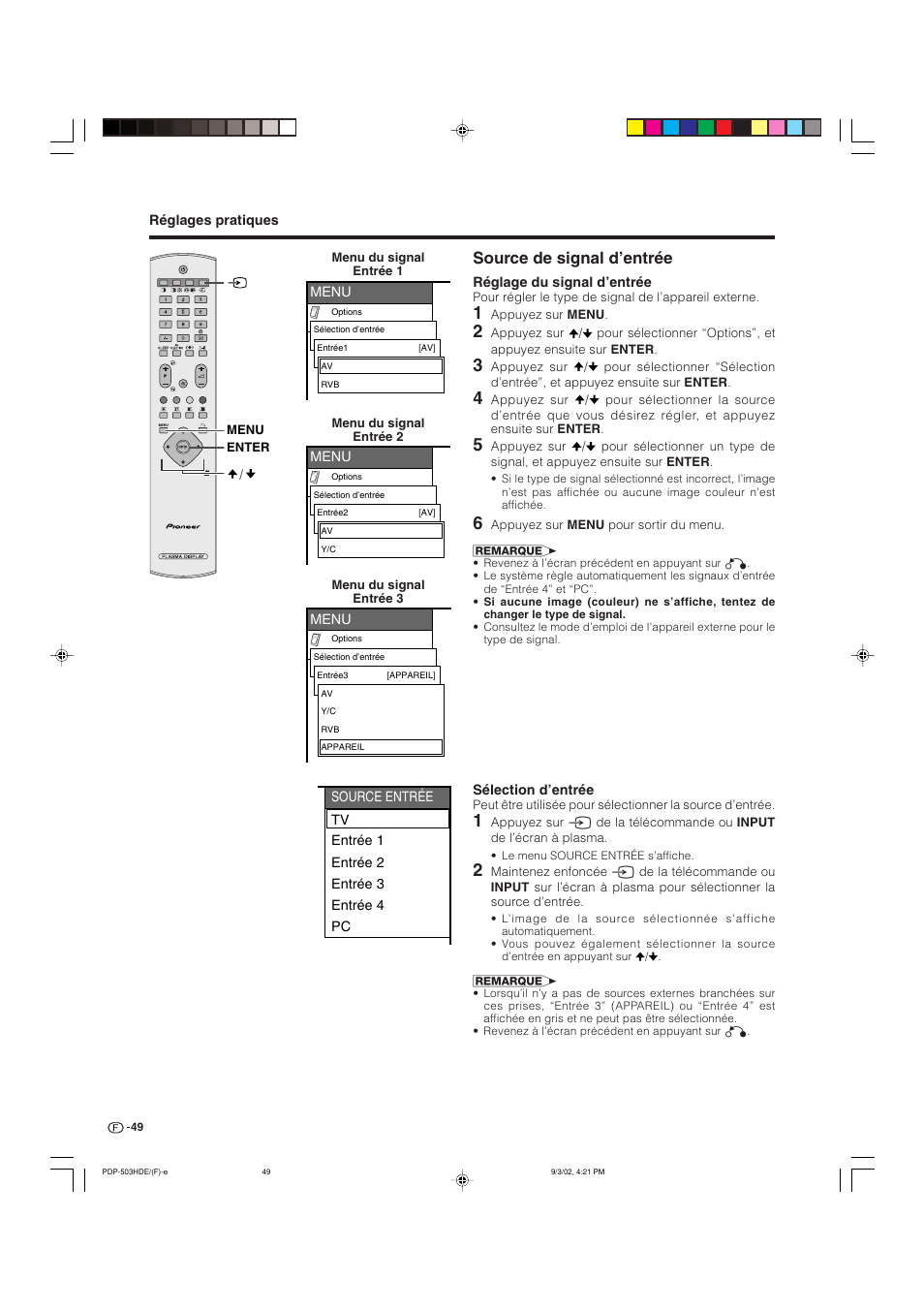 Source de signal d’entrée | Pioneer PDP-503HDE User Manual | Page 115 / 194