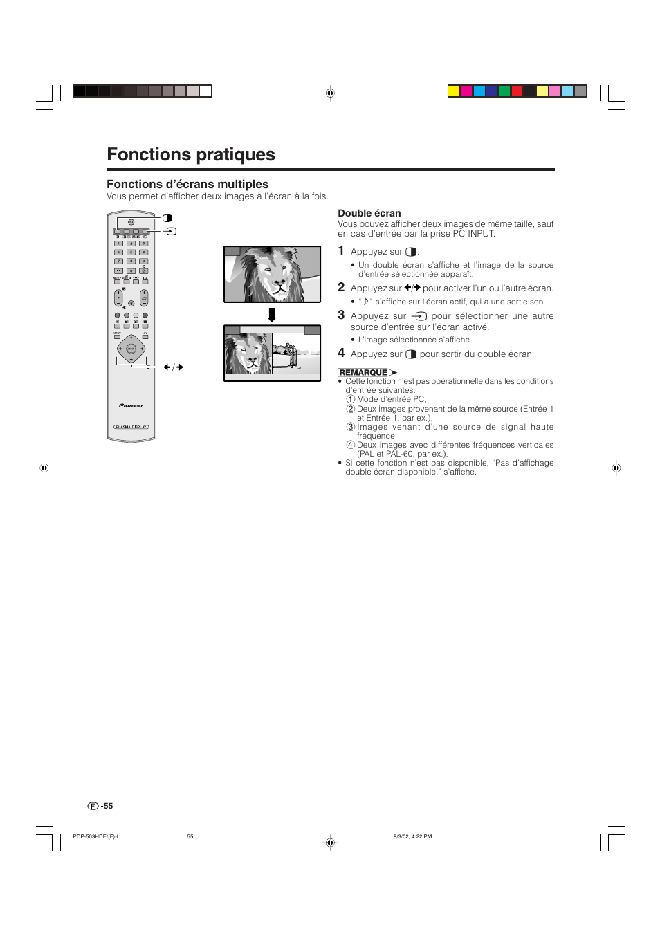 Fonctions pratiques, Fonctions d’écrans multiples | Pioneer PDP-503HDE User Manual | Page 121 / 194