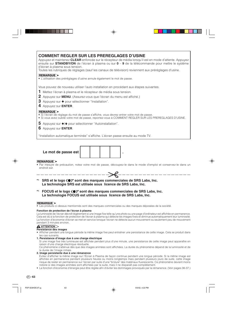 Comment regler sur les prereglages d’usine | Pioneer PDP-503HDE User Manual | Page 129 / 194