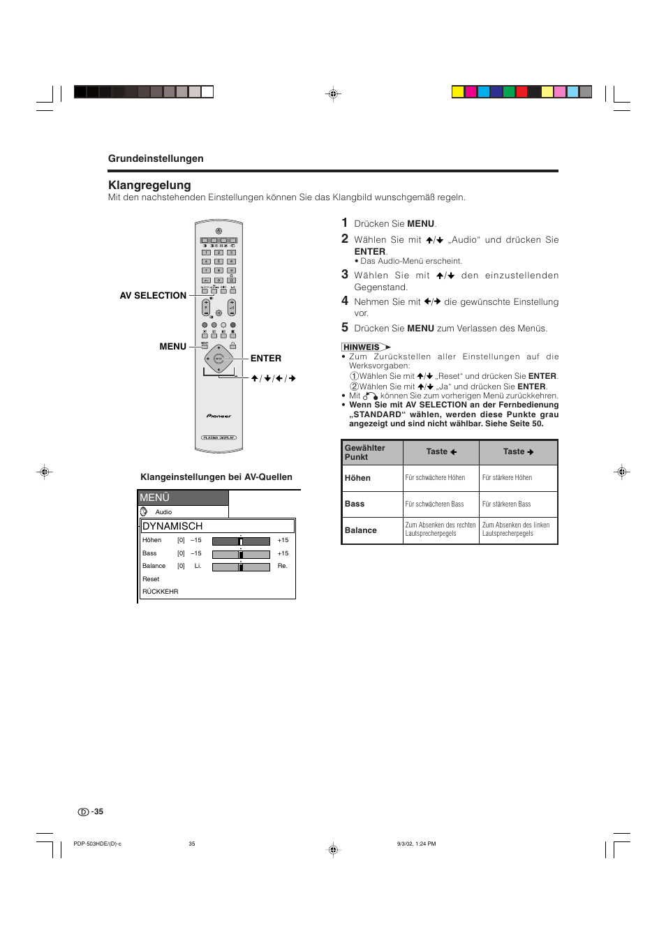 Klangregelung | Pioneer PDP-503HDE User Manual | Page 165 / 194