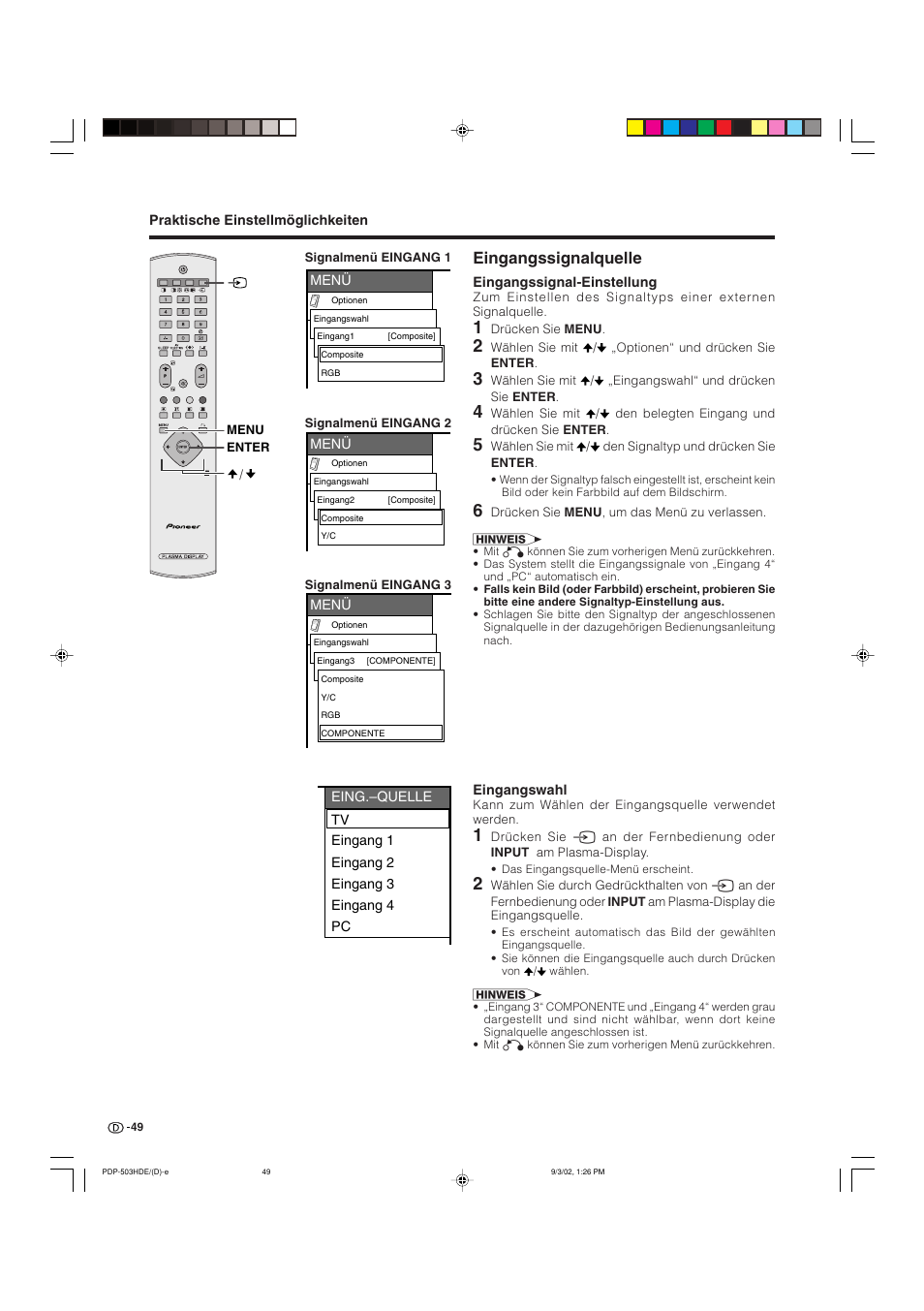 Eingangssignalquelle | Pioneer PDP-503HDE User Manual | Page 179 / 194