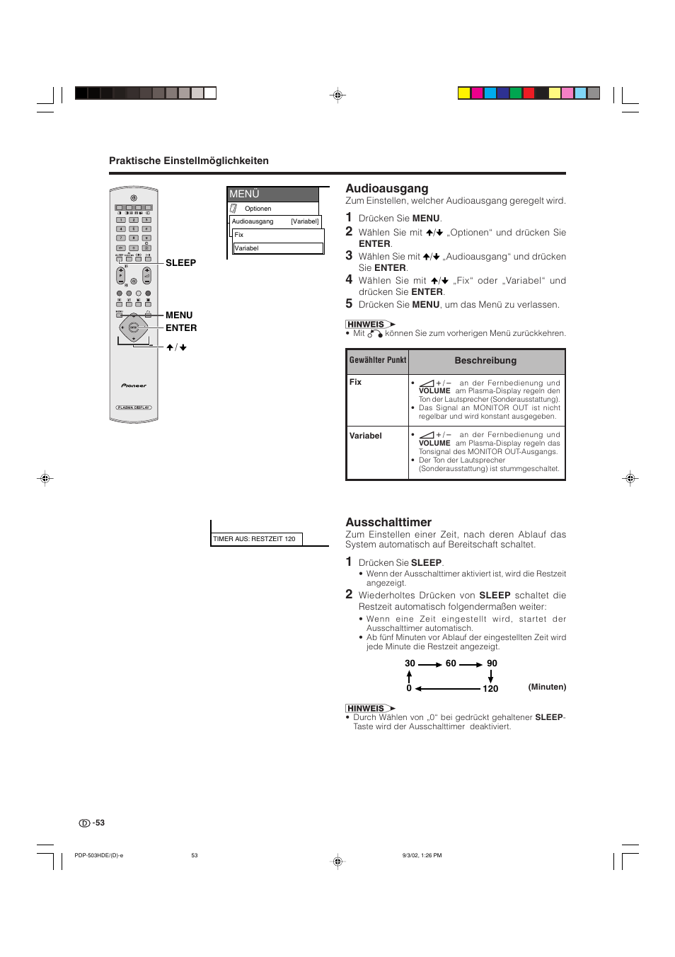 Ausschalttimer, Audioausgang | Pioneer PDP-503HDE User Manual | Page 183 / 194