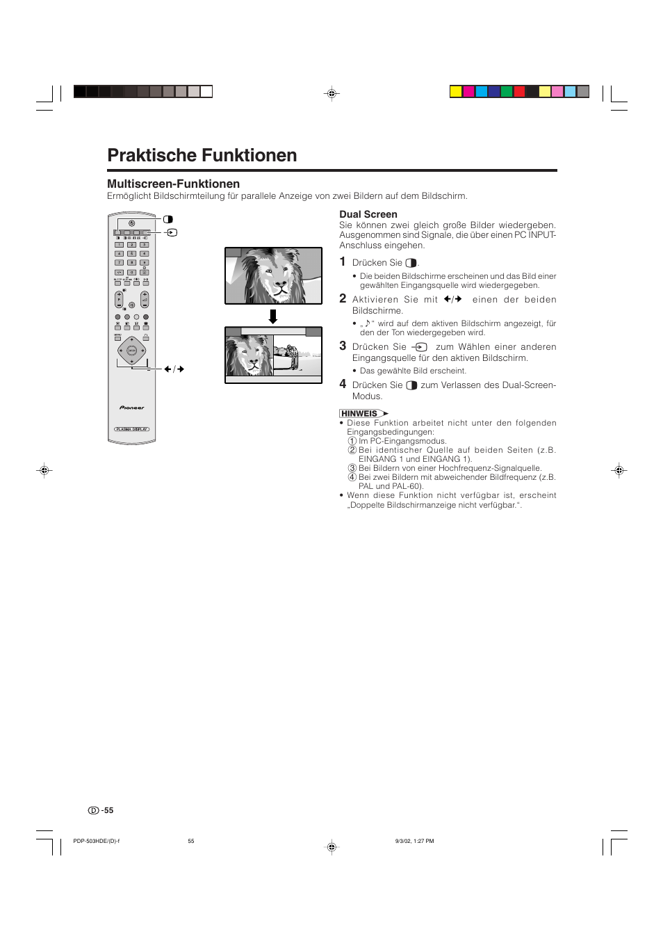 Praktische funktionen, Multiscreen-funktionen | Pioneer PDP-503HDE User Manual | Page 185 / 194