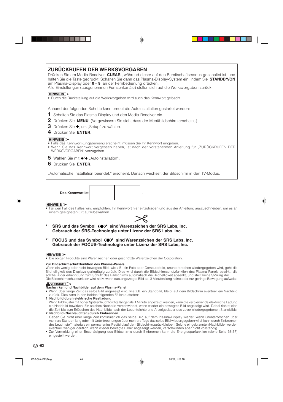Zurückrufen der werksvorgaben | Pioneer PDP-503HDE User Manual | Page 193 / 194
