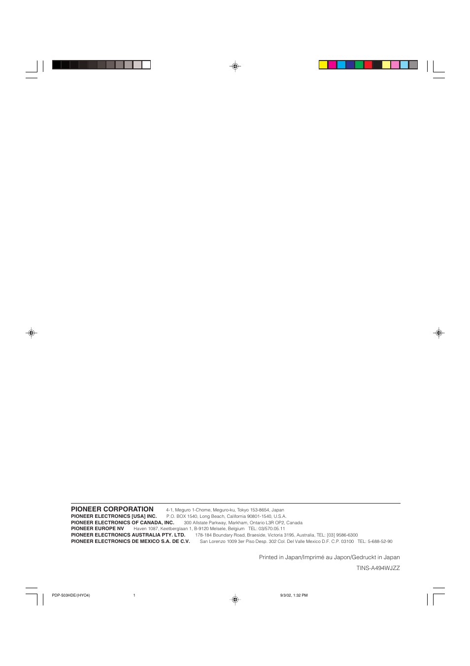 Pioneer corporation | Pioneer PDP-503HDE User Manual | Page 194 / 194
