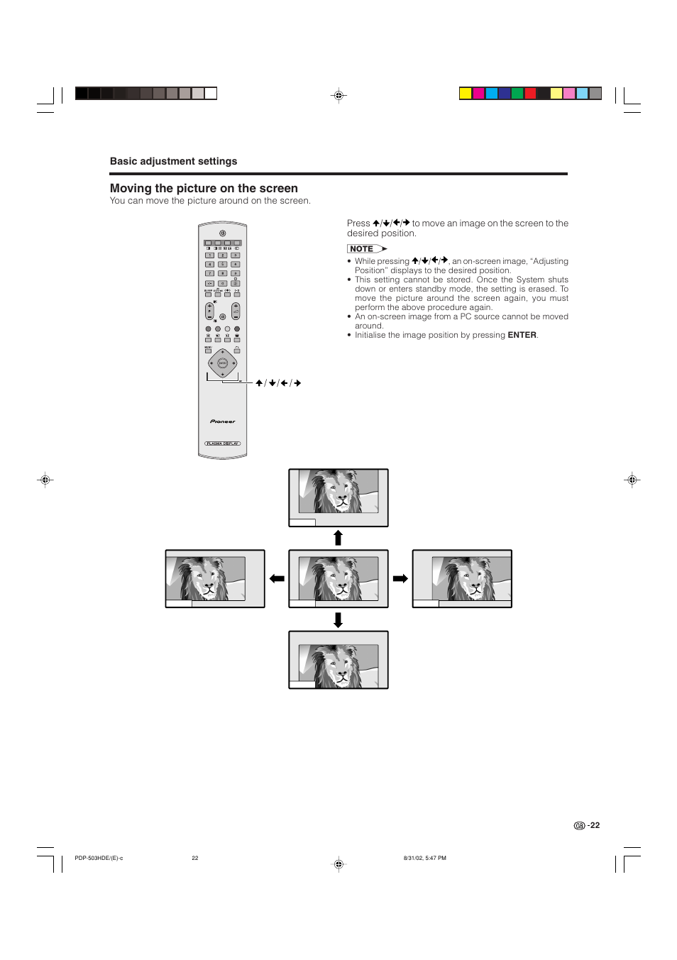 Moving the picture on the screen | Pioneer PDP-503HDE User Manual | Page 24 / 194