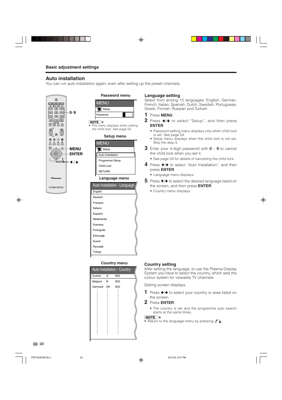 Auto installation | Pioneer PDP-503HDE User Manual | Page 25 / 194