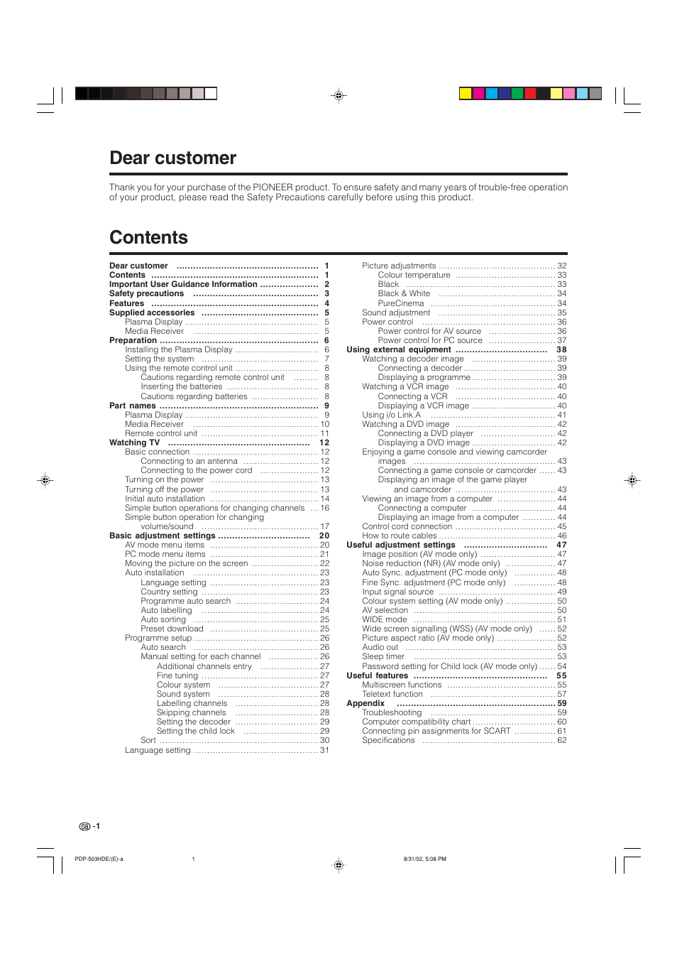 Pioneer PDP-503HDE User Manual | Page 3 / 194
