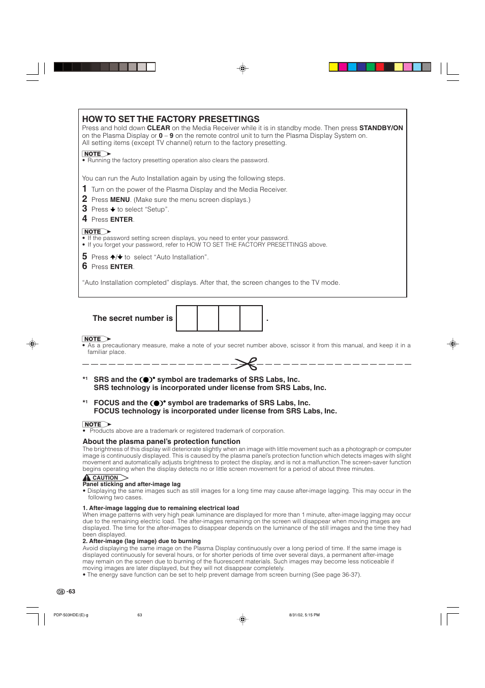 How to set the factory presettings | Pioneer PDP-503HDE User Manual | Page 65 / 194