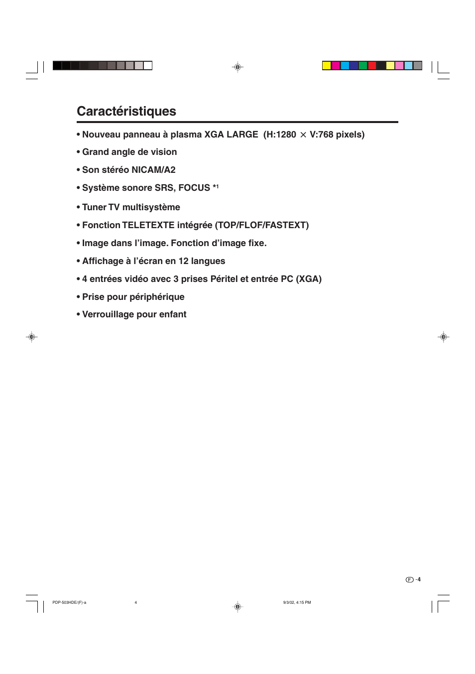 Caractéristiques | Pioneer PDP-503HDE User Manual | Page 70 / 194