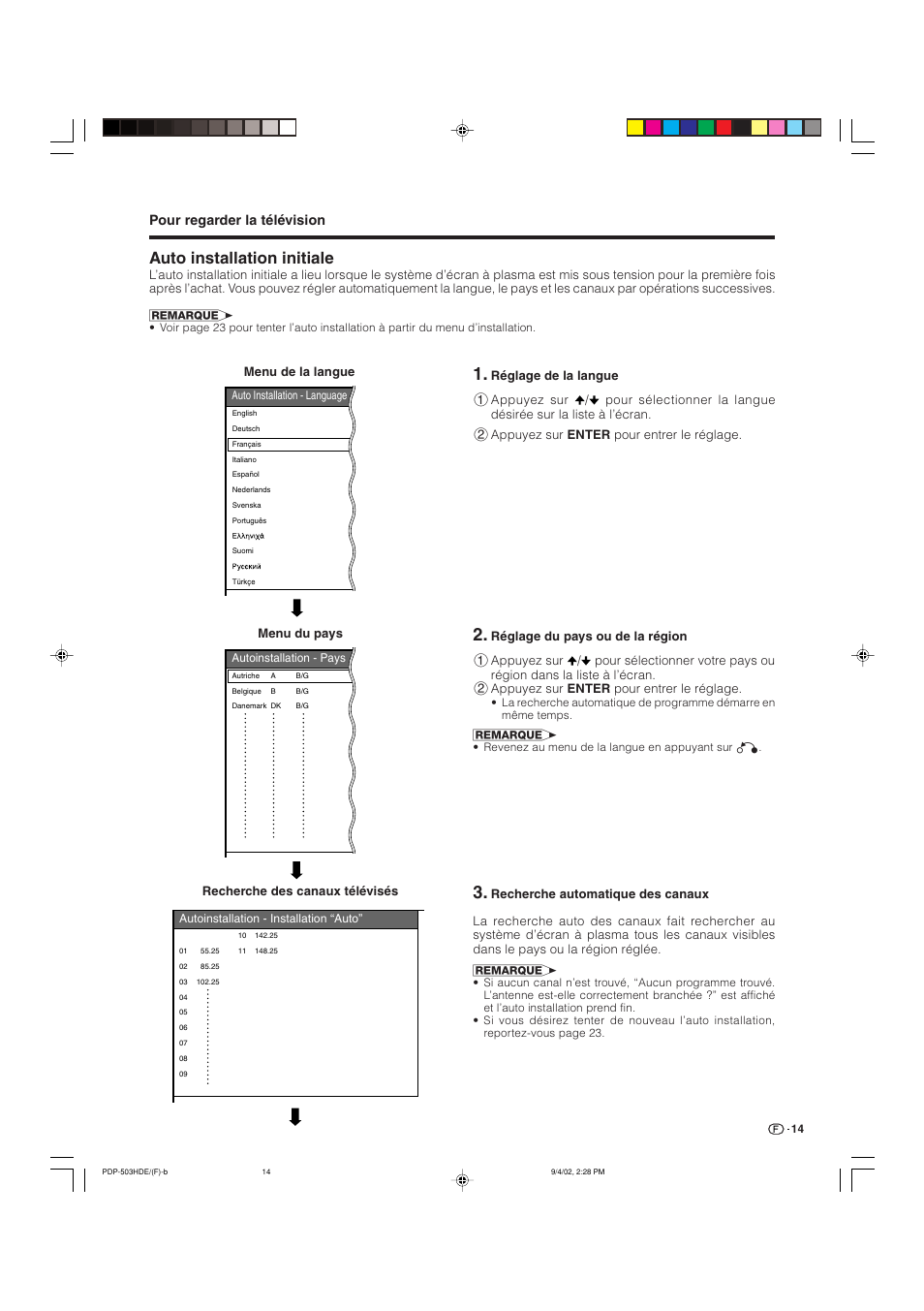 Auto installation initiale, Pour regarder la télévision | Pioneer PDP-503HDE User Manual | Page 80 / 194