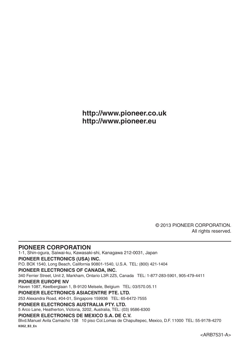 Pioneer corporation | Pioneer HTP-072 User Manual | Page 10 / 10