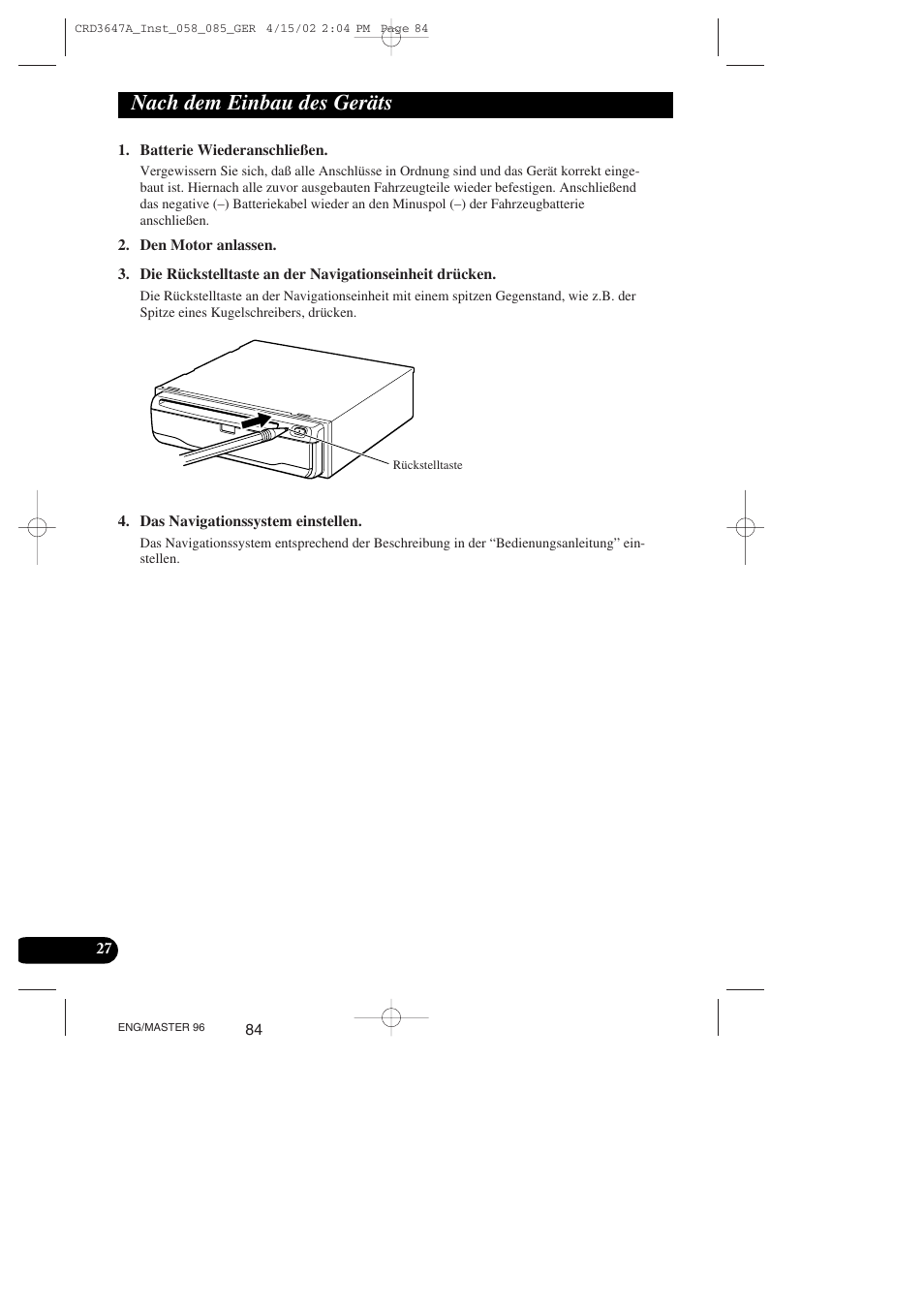 Nach dem einbau des geräts | Pioneer AVIC-70D-2 User Manual | Page 84 / 172
