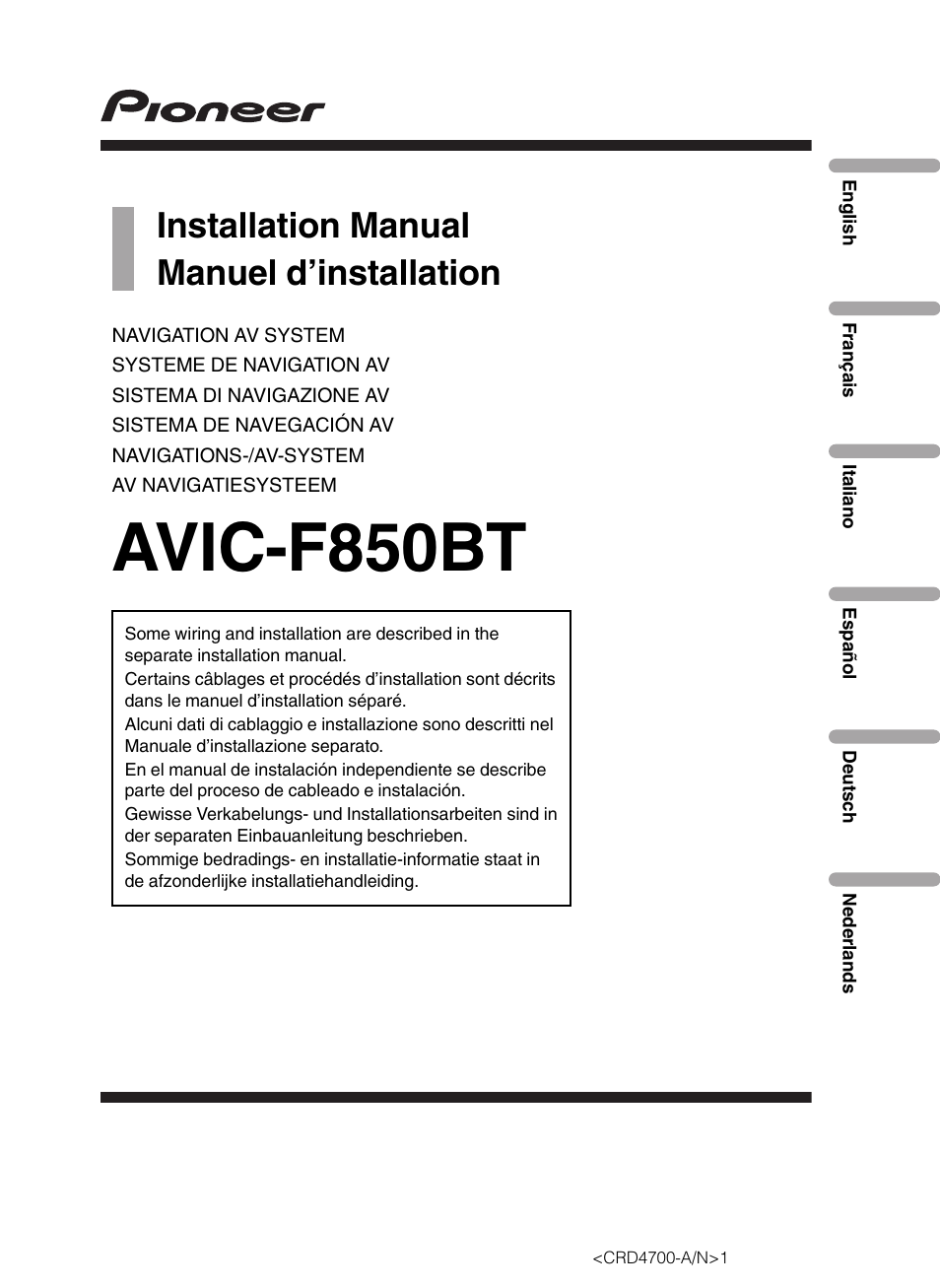 Pioneer AVIC-F850BT User Manual | 148 pages