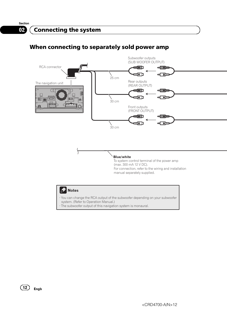 When connecting to separately sold power, When connecting to separately sold power amp, 02 connecting the system | Pioneer AVIC-F850BT User Manual | Page 12 / 148