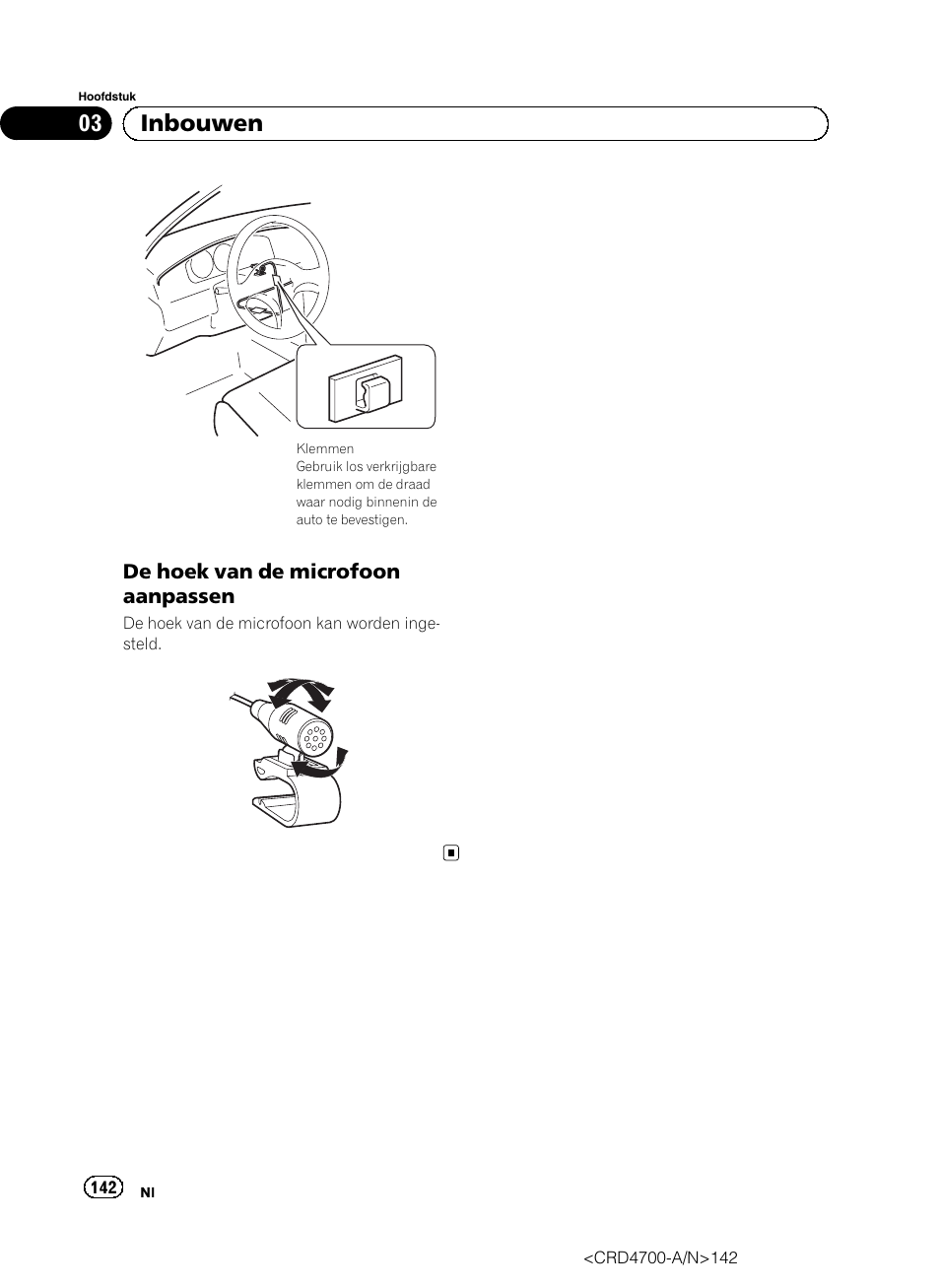 De hoek van de microfoon, Aanpassen, 03 inbouwen | Pioneer AVIC-F850BT User Manual | Page 142 / 148