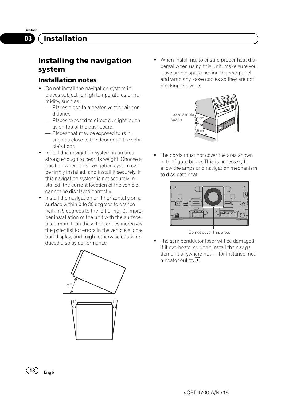 Installing the navigation system, Installation notes 18, 03 installation | Pioneer AVIC-F850BT User Manual | Page 18 / 148