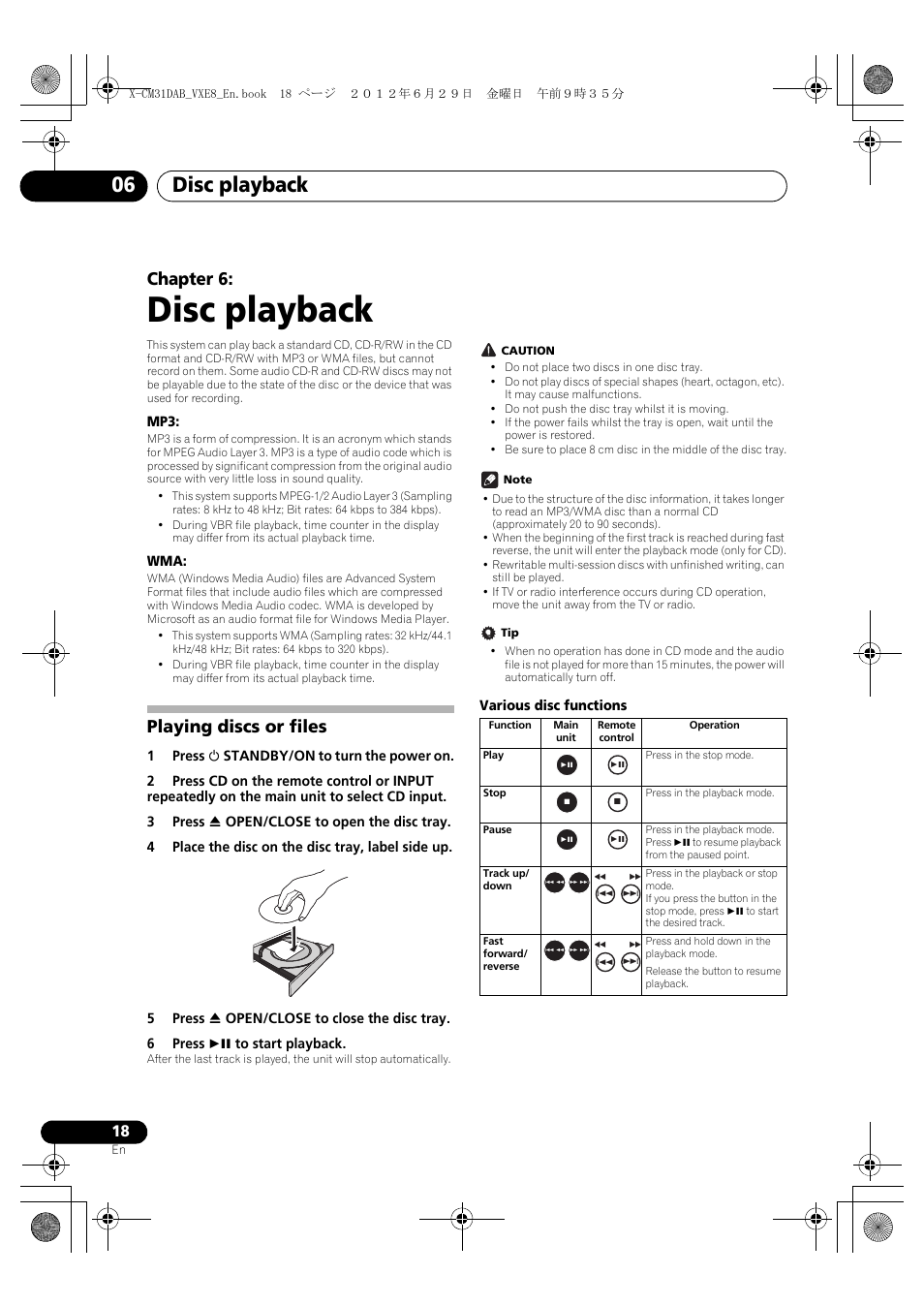 Disc playback, Playing discs or files, 06 disc playback | Disc playback 06, Chapter 6 | Pioneer X-CM31DAB-K User Manual | Page 18 / 36