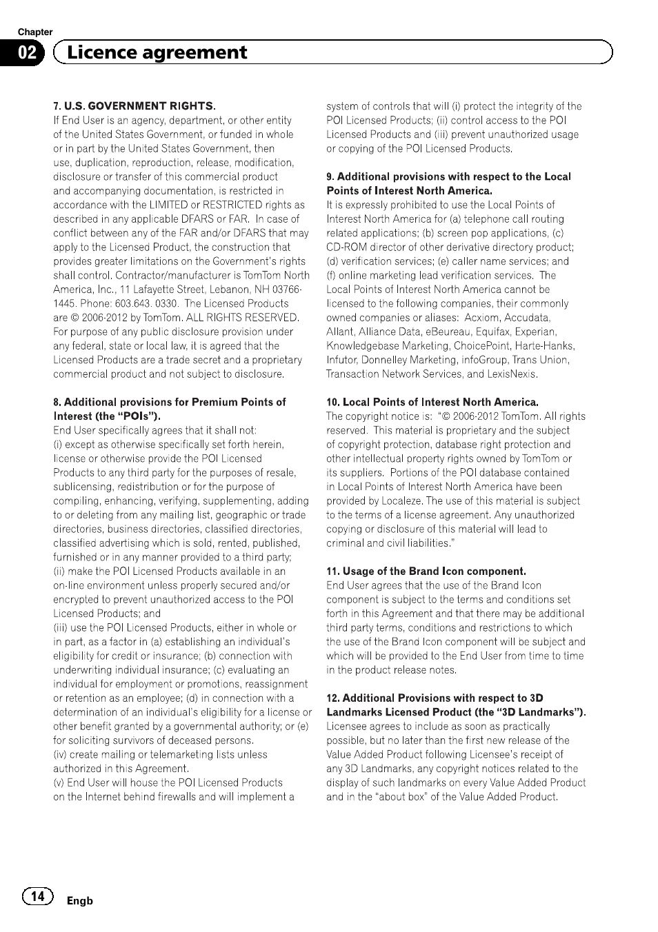 02 licence agreement | Pioneer CNSD-450FM User Manual | Page 14 / 32