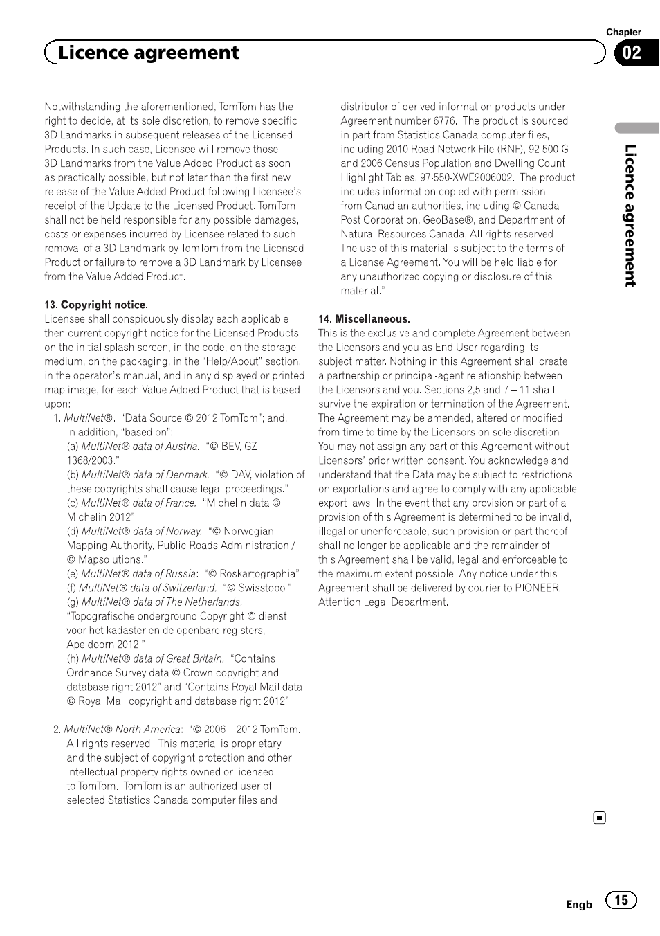 Licence agreement | Pioneer CNSD-450FM User Manual | Page 15 / 32