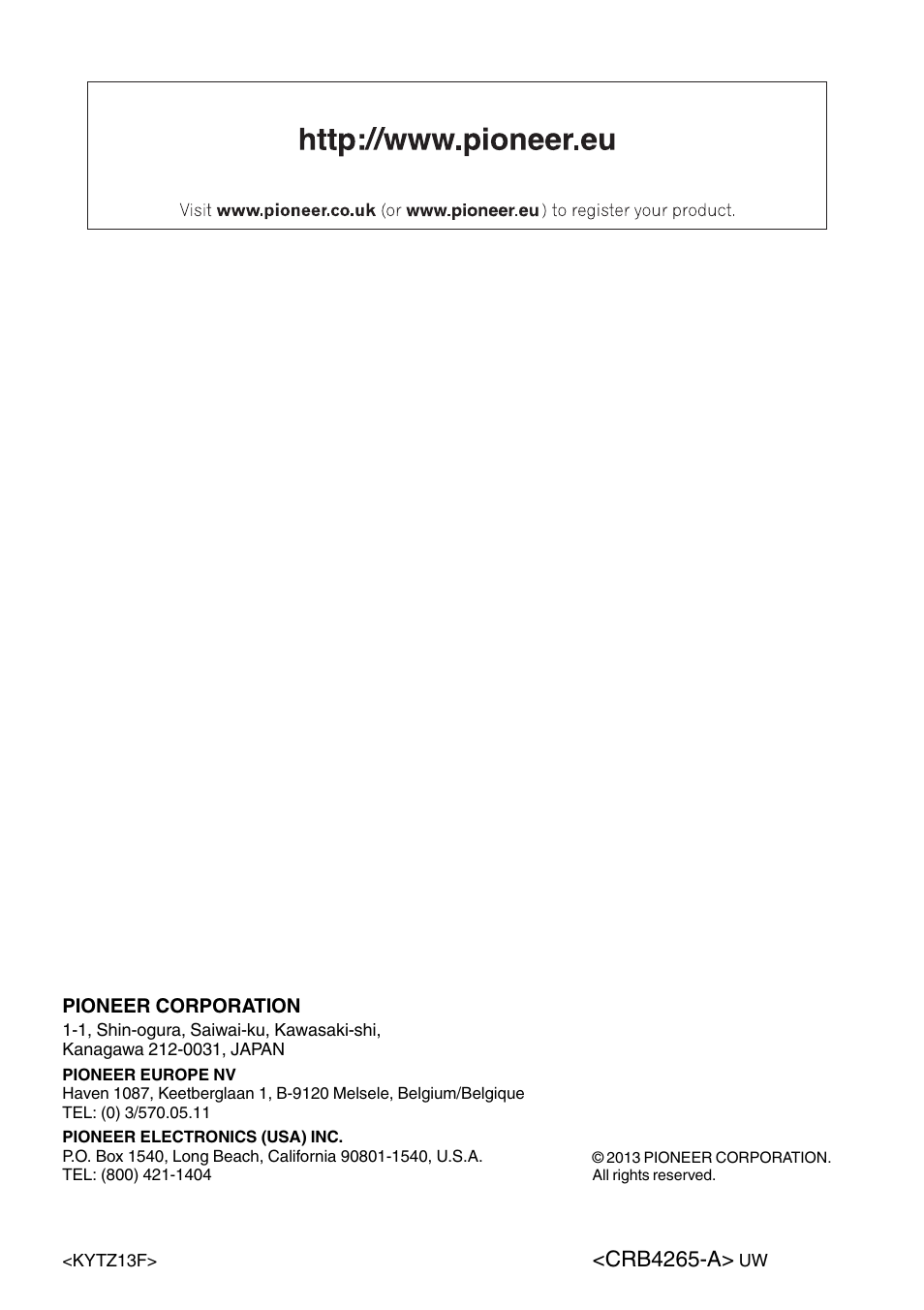 Crb4265-a | Pioneer CNSD-450FM User Manual | Page 32 / 32