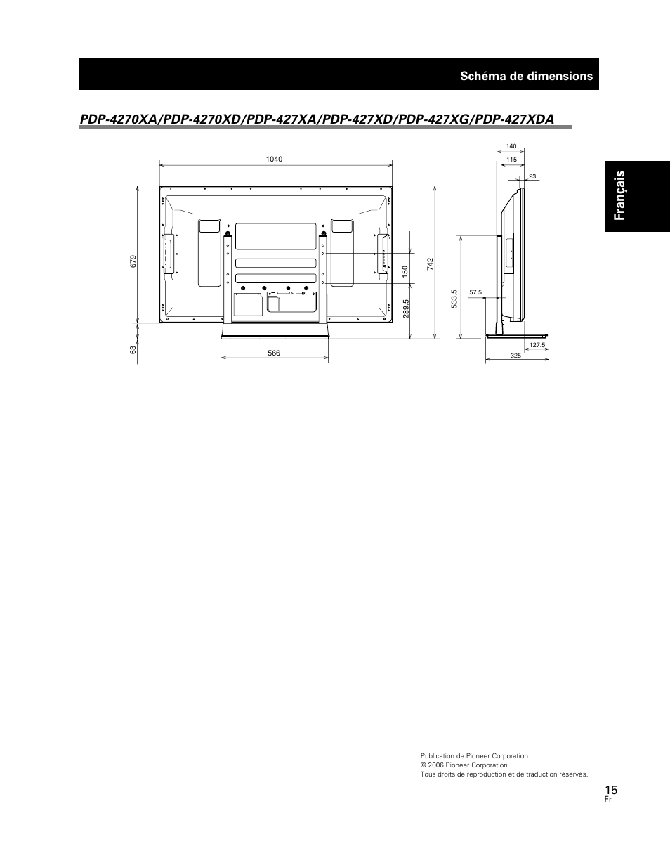 Fran çais, Schéma de dimensions | Pioneer PDK-TS24 User Manual | Page 15 / 51