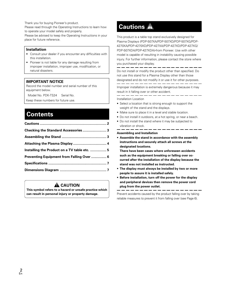 Pioneer PDK-TS24 User Manual | Page 2 / 51