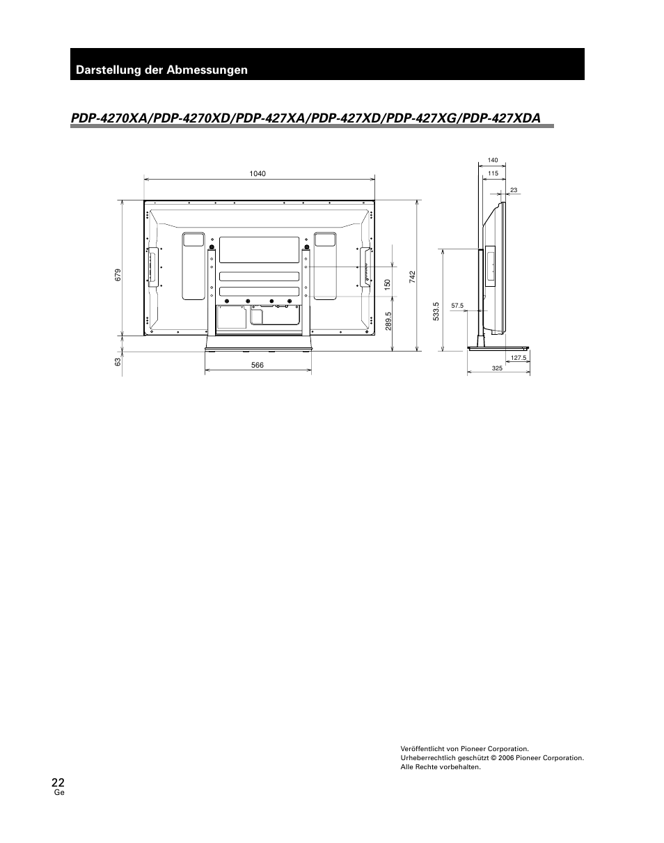 Darstellung der abmessungen | Pioneer PDK-TS24 User Manual | Page 22 / 51